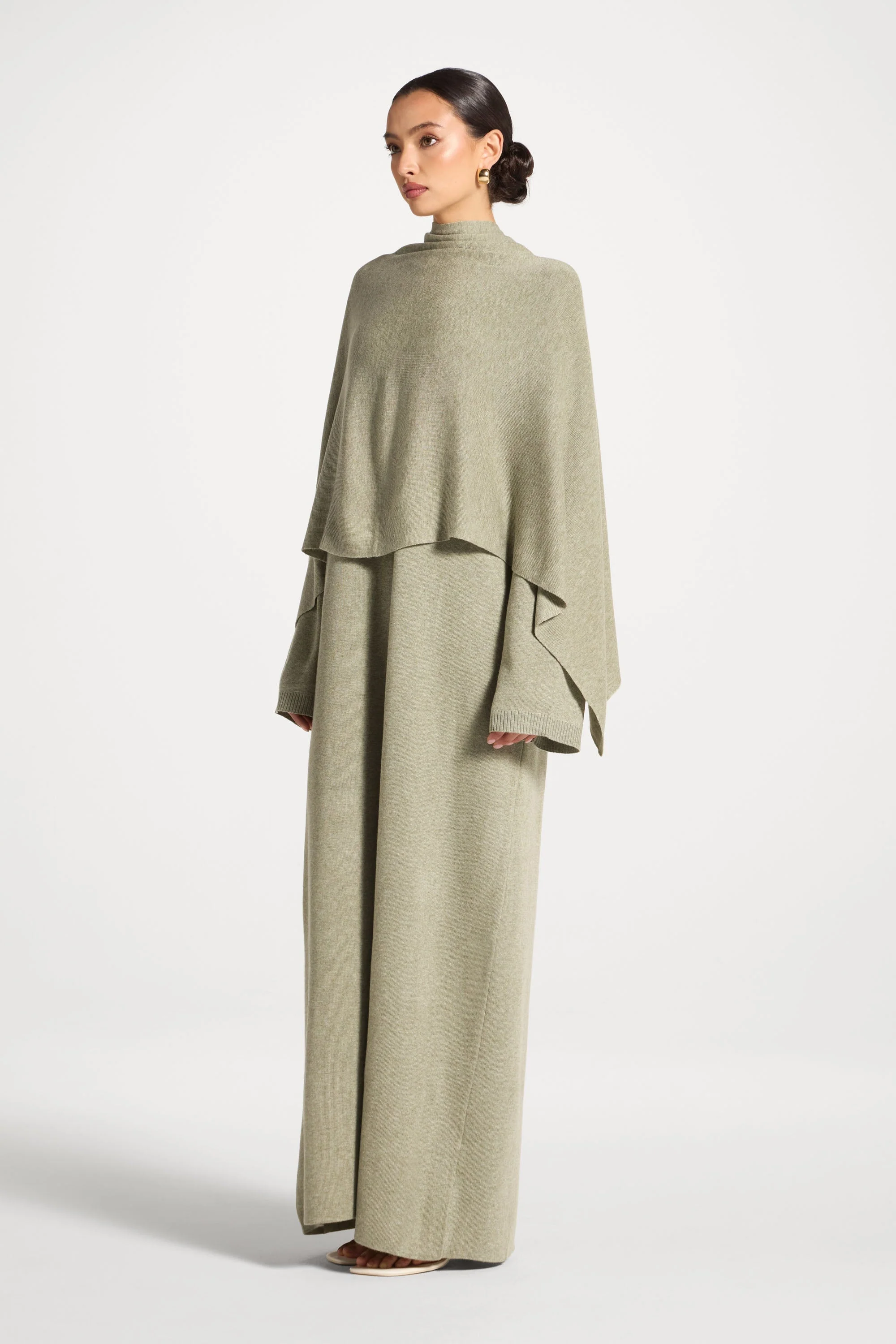Knit Maxi Dress & Scarf Set - Sage - Image 3