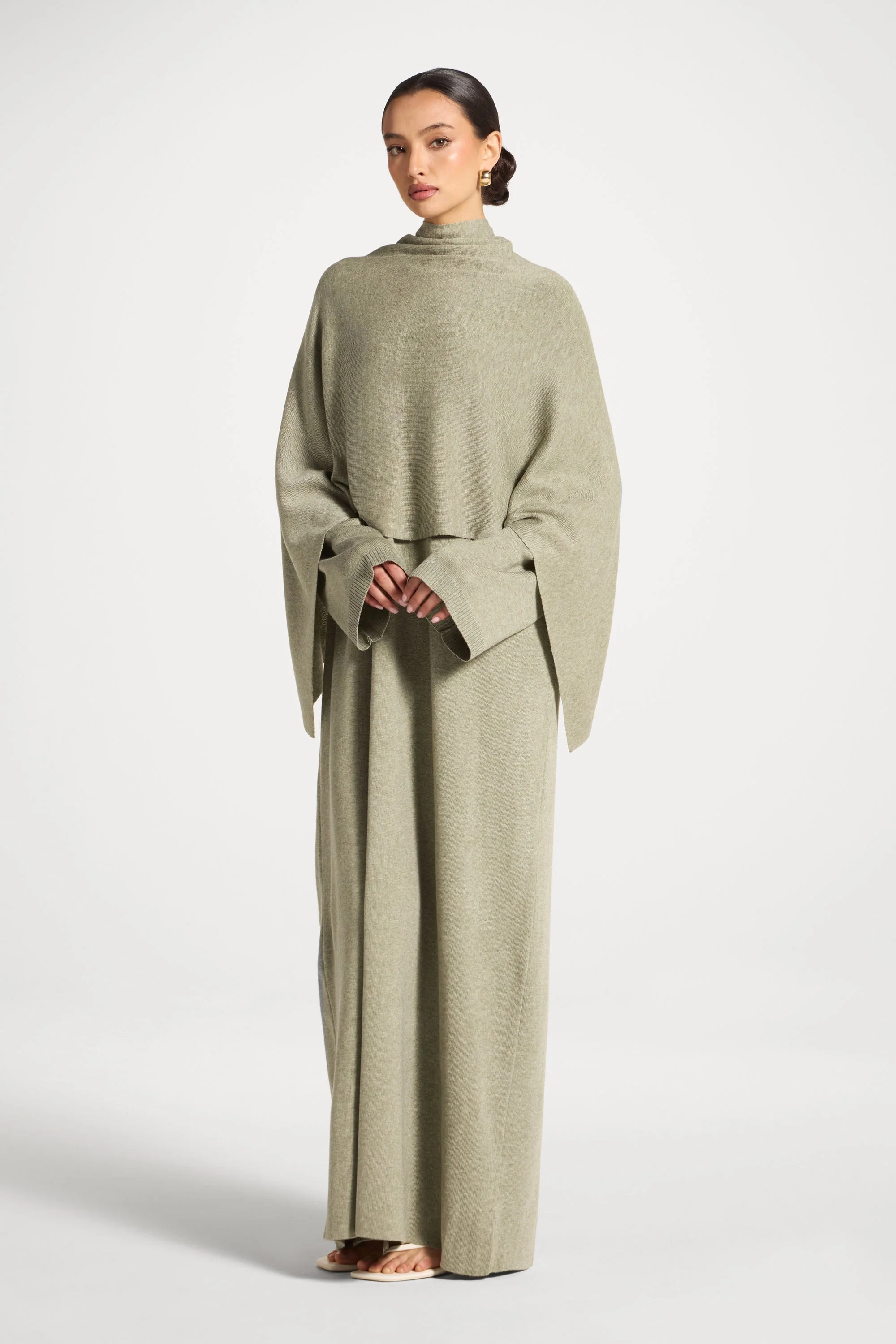 Knit Maxi Dress & Scarf Set - Sage - Image 4