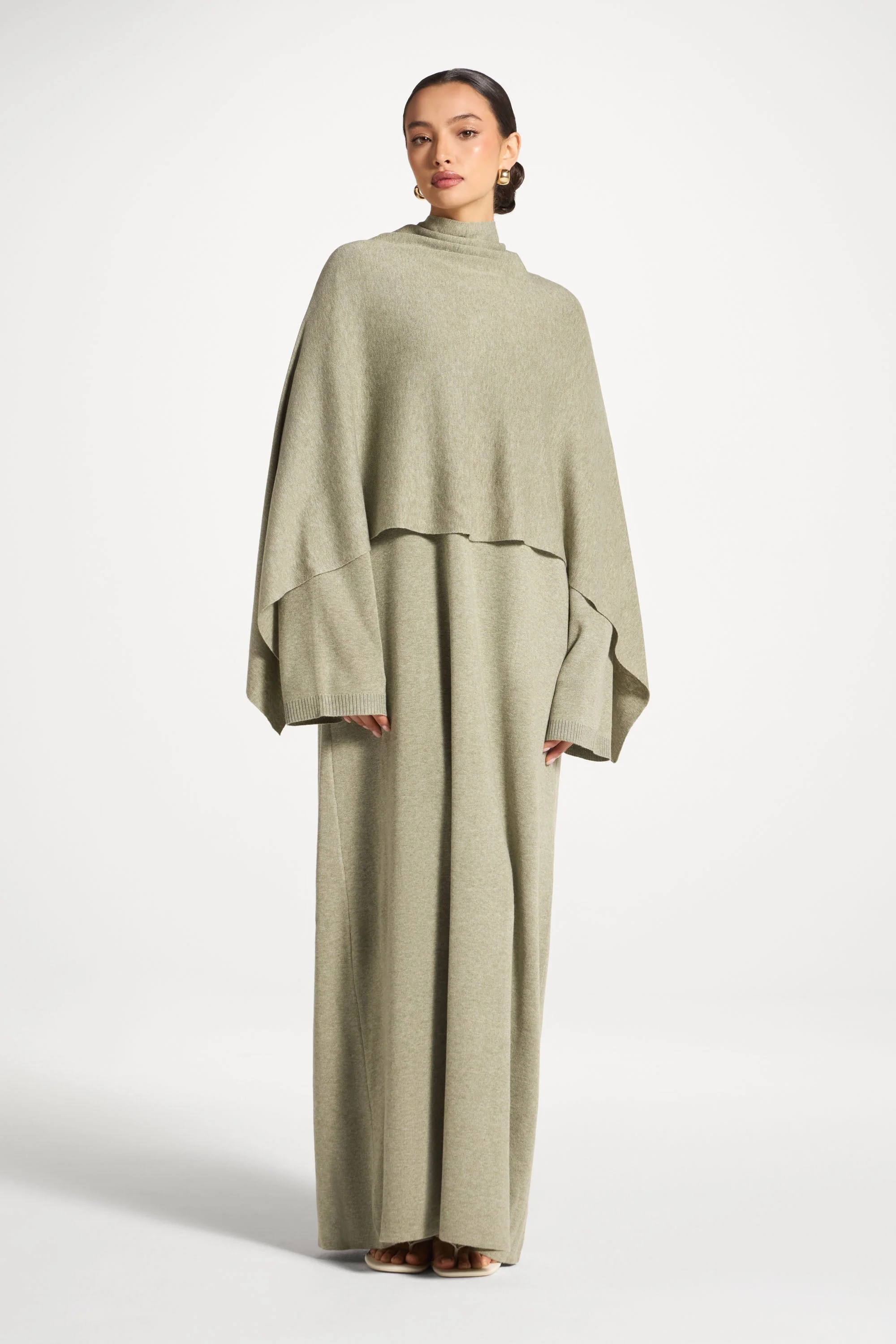 Knit Maxi Dress & Scarf Set - Sage - Image 5