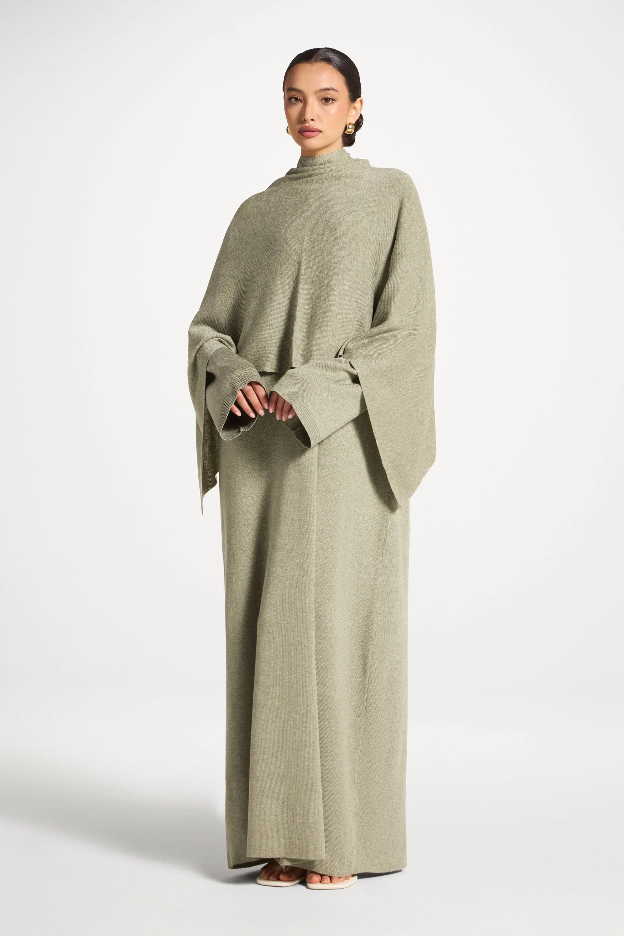 Knit Maxi Dress & Scarf Set - Sage - Image 6