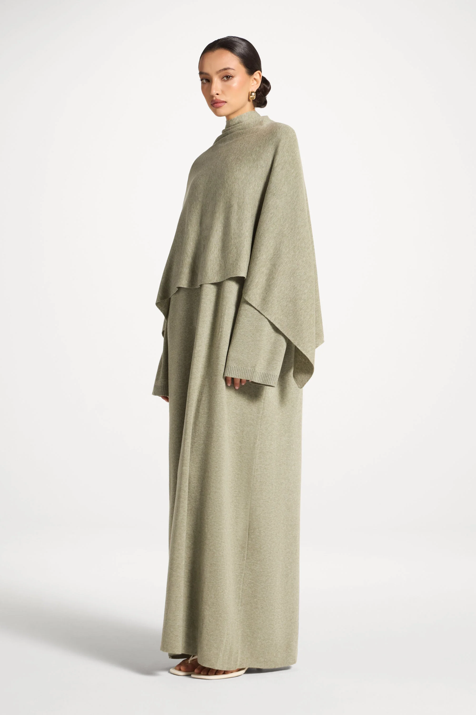 Knit Maxi Dress & Scarf Set - Sage - Image 7