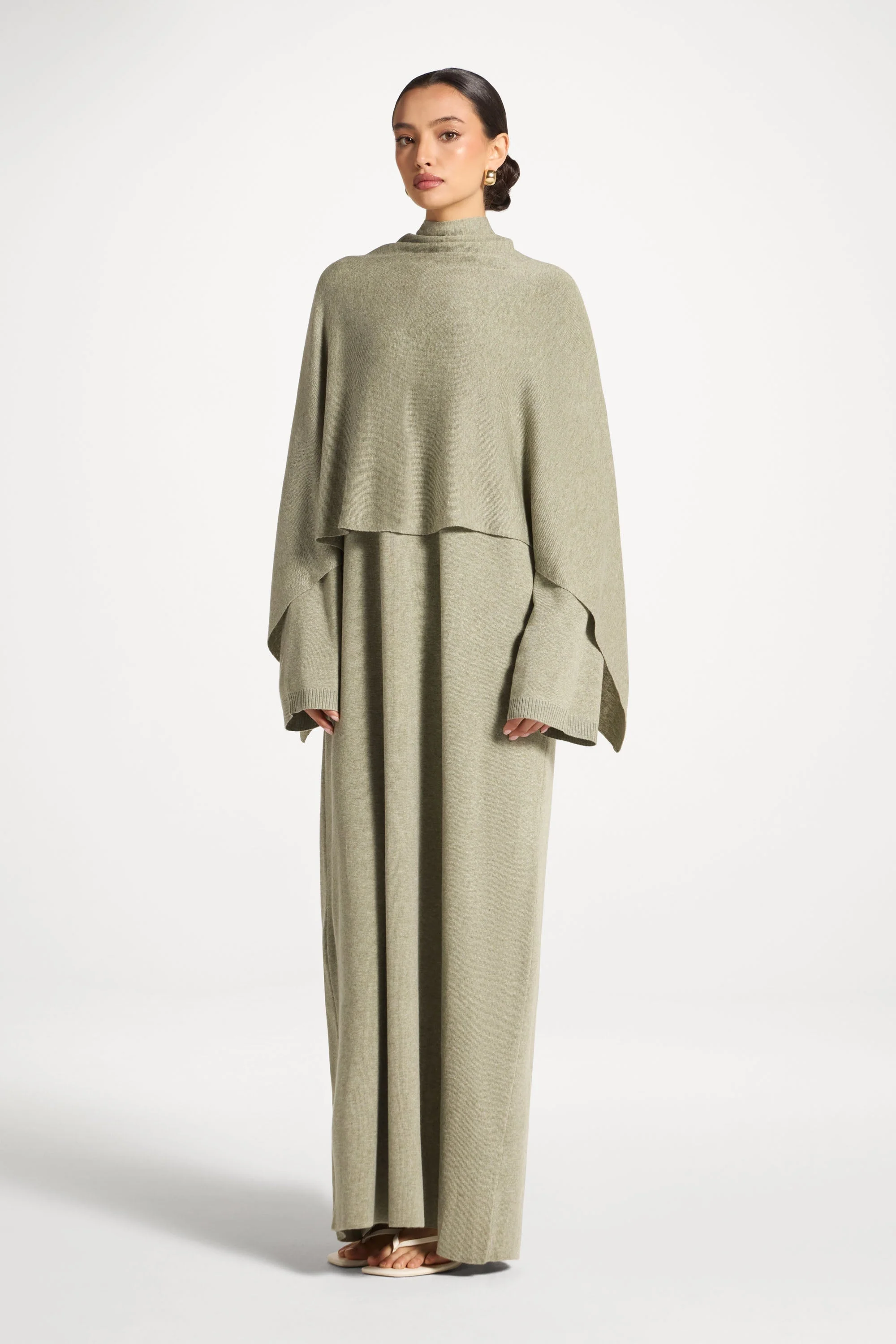 Knit Maxi Dress & Scarf Set - Sage - Image 8