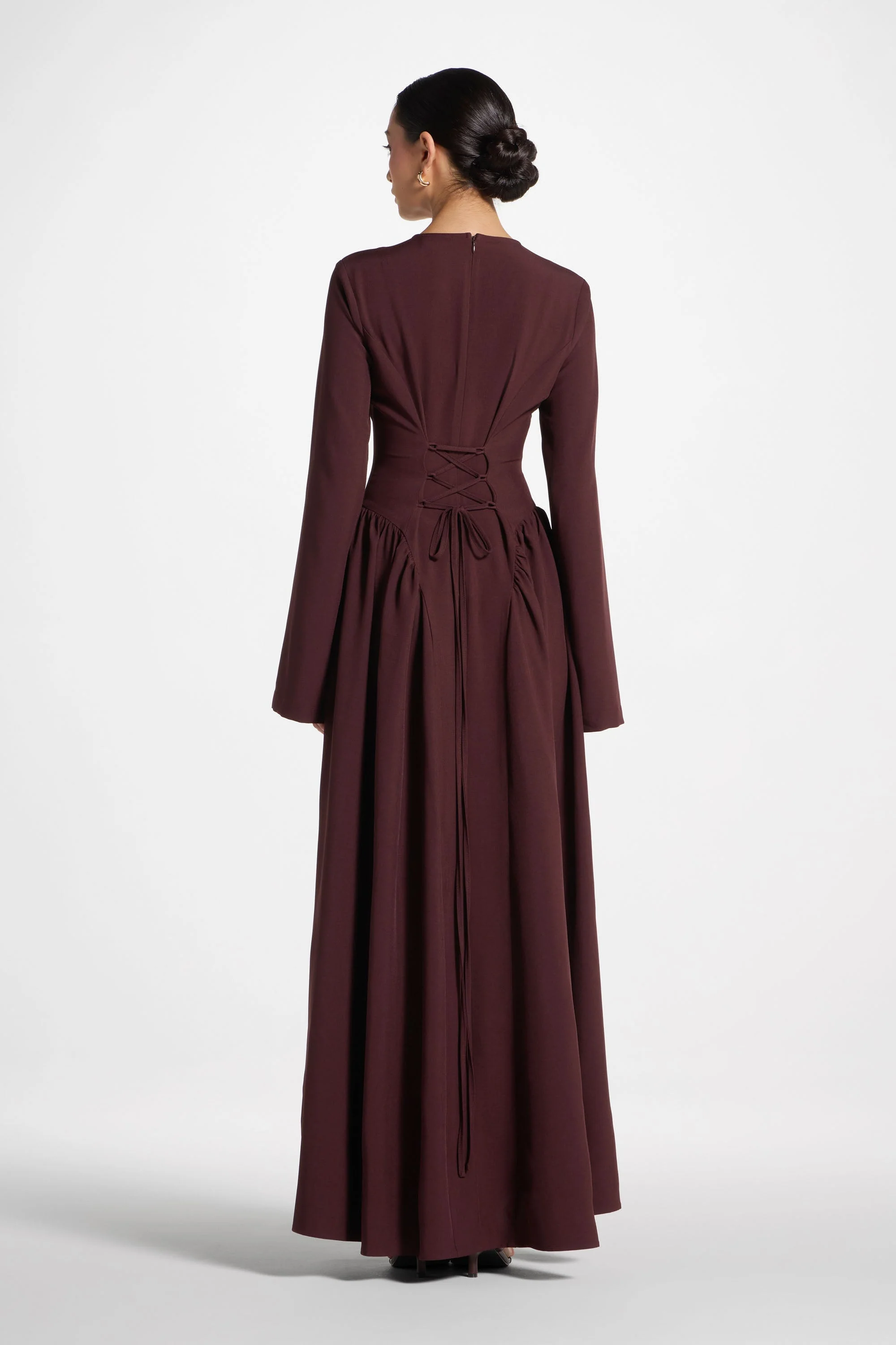 Lace Up Back Maxi Dress - Chocolate Truffle - Image 2