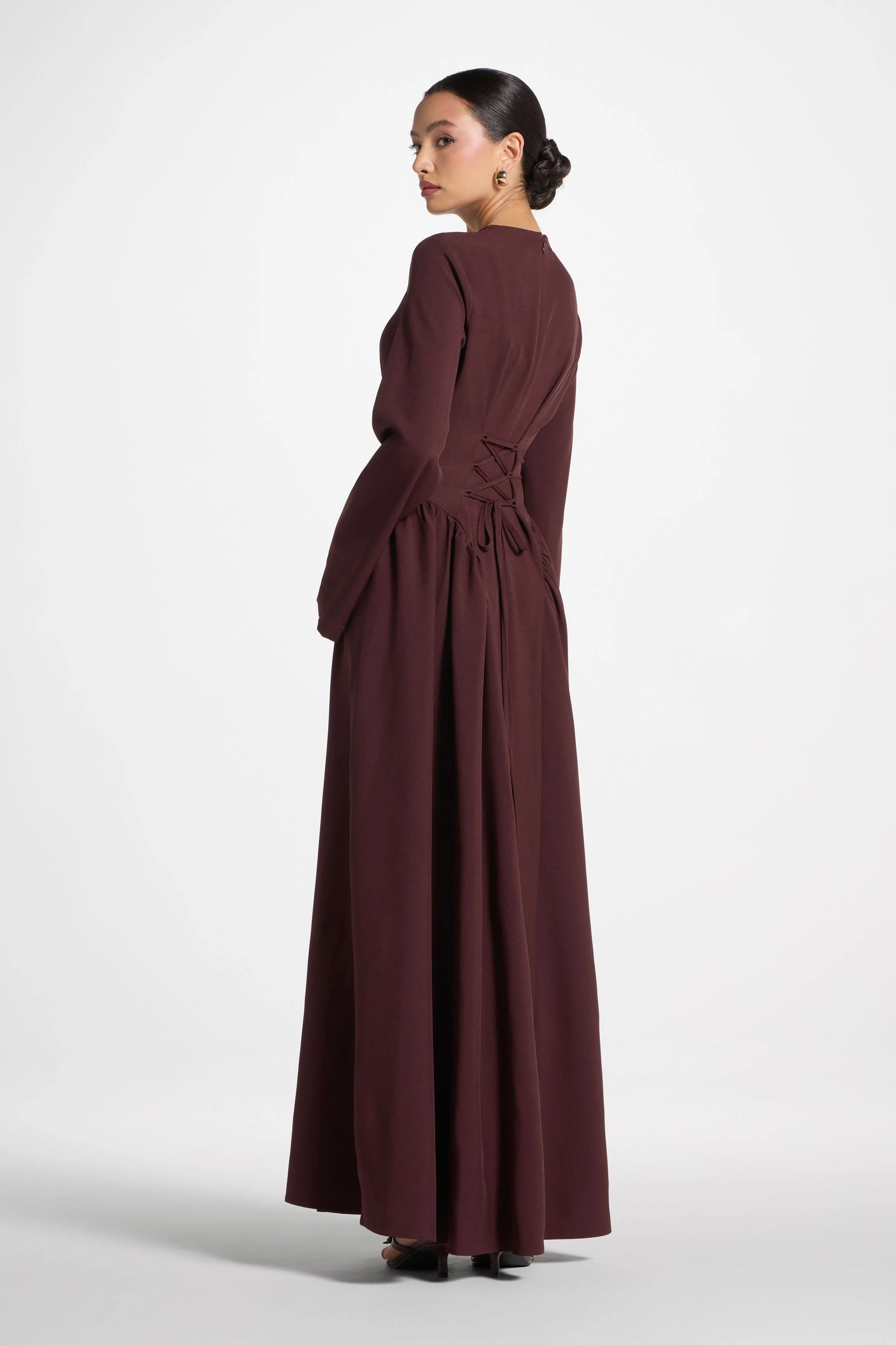 Lace Up Back Maxi Dress - Chocolate Truffle - Image 9
