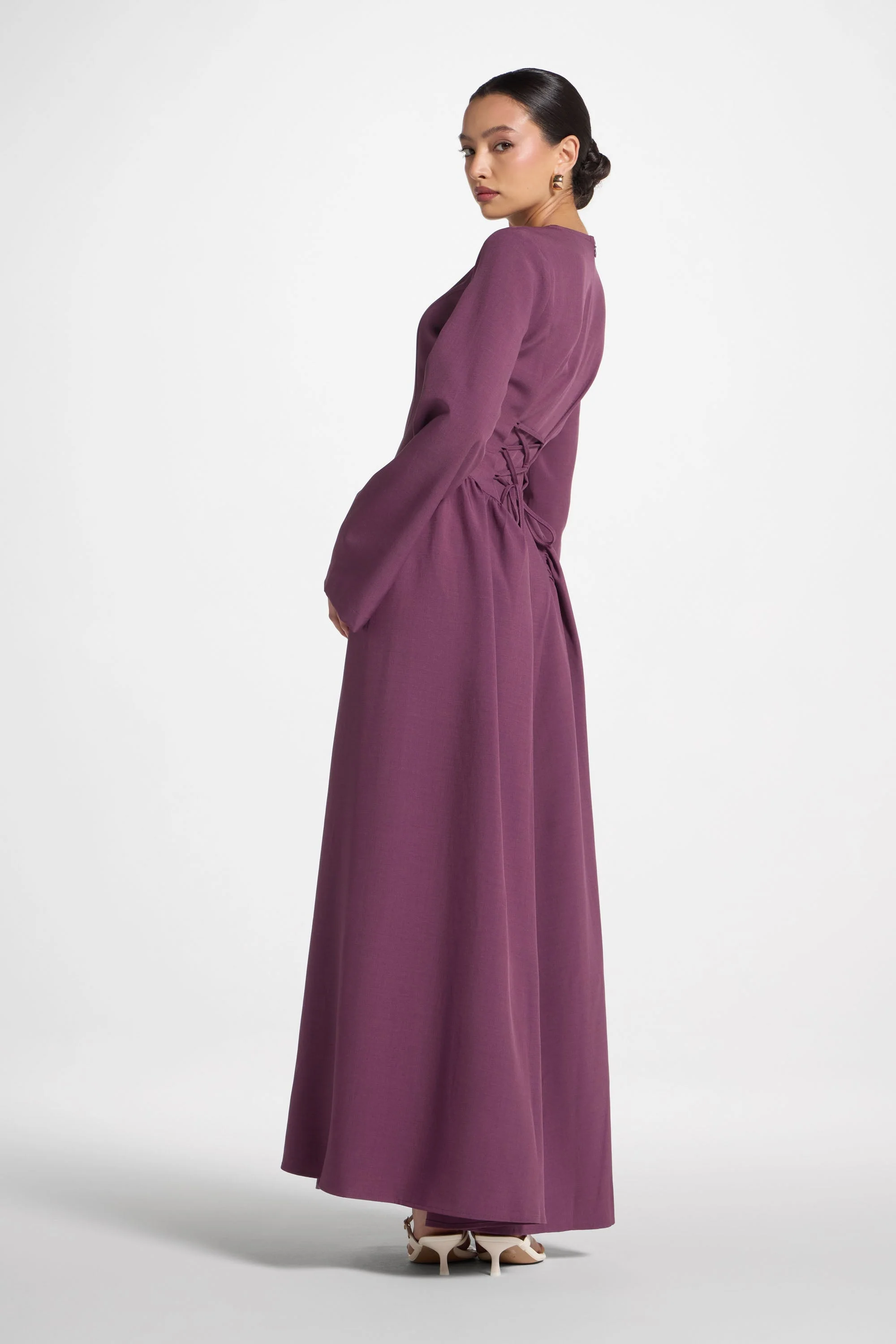 Lace Up Back Maxi Dress - Mulberry - Image 7
