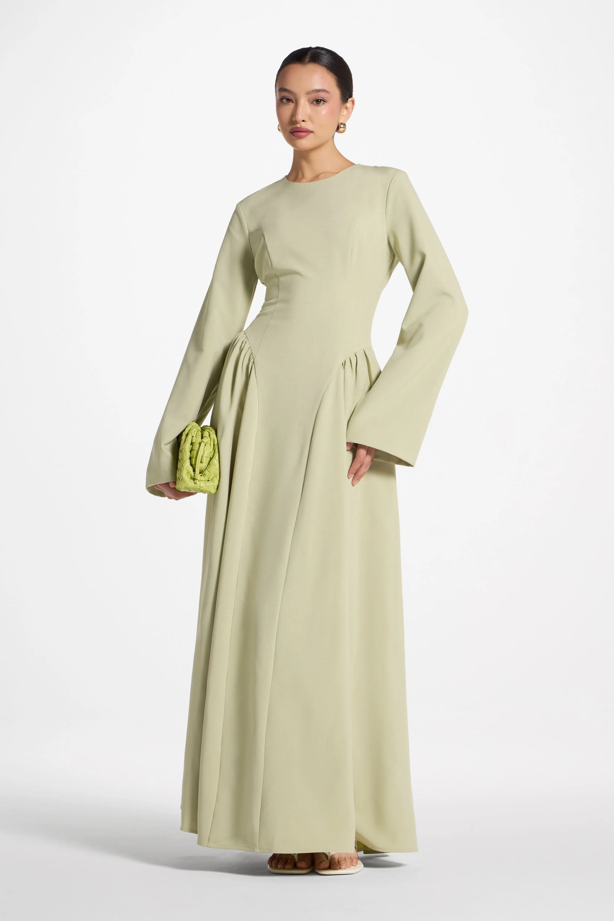 Lace Up Back Maxi Dress - Pistachio - Image 3