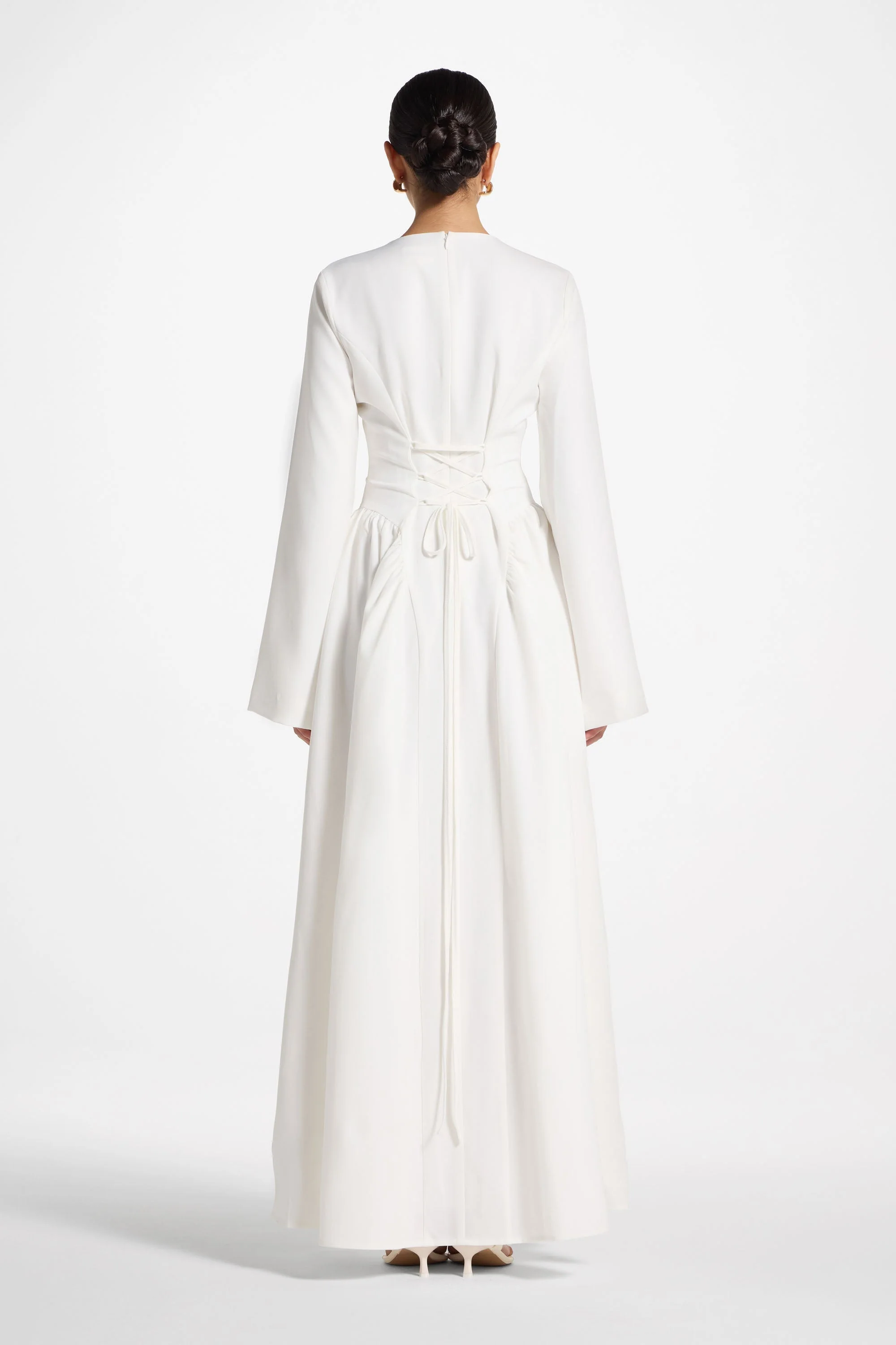Lace Up Back Maxi Dress - White - Image 3