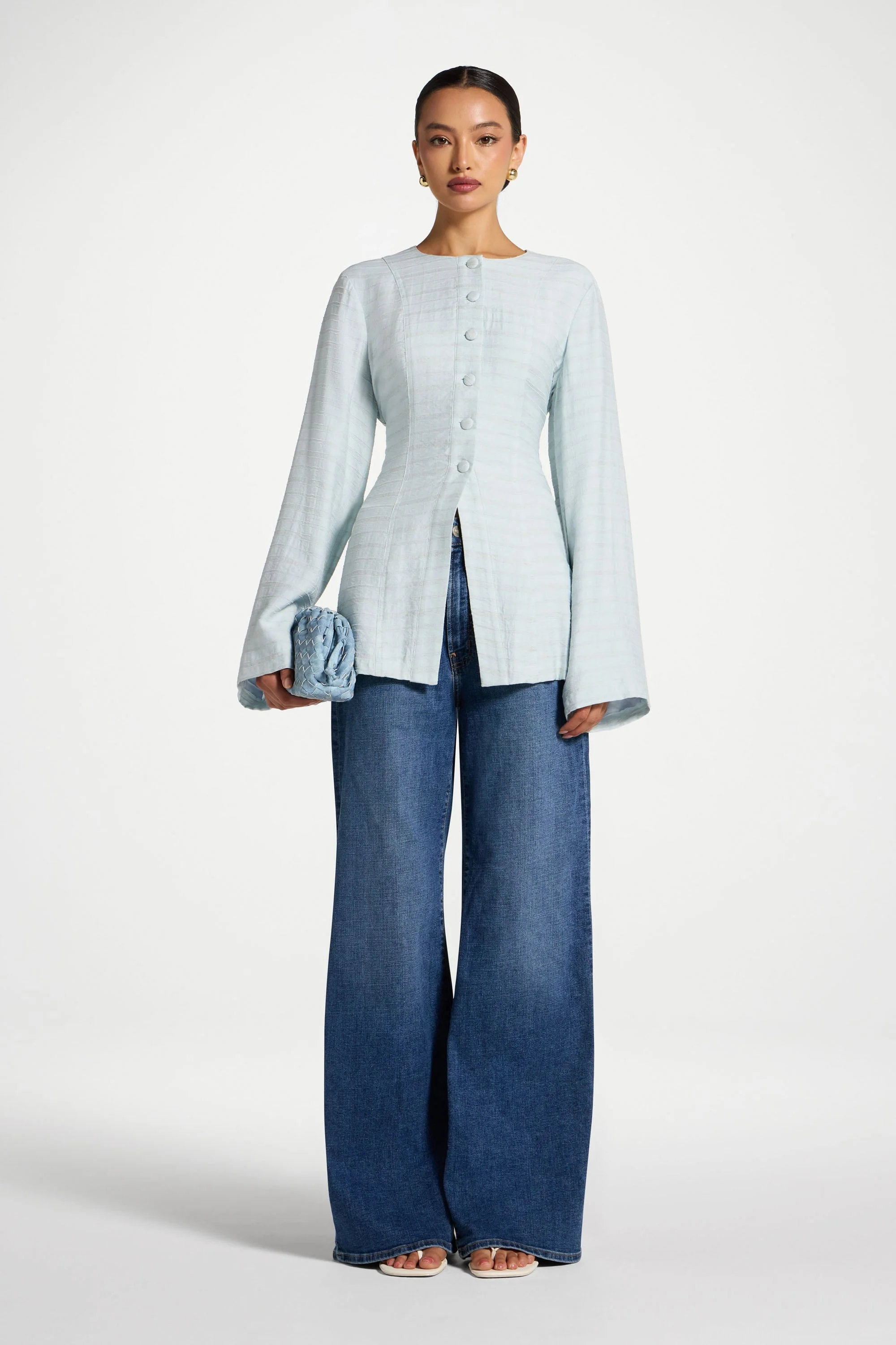 Alice Lace Up Back Top - Baby Blue - Image 2
