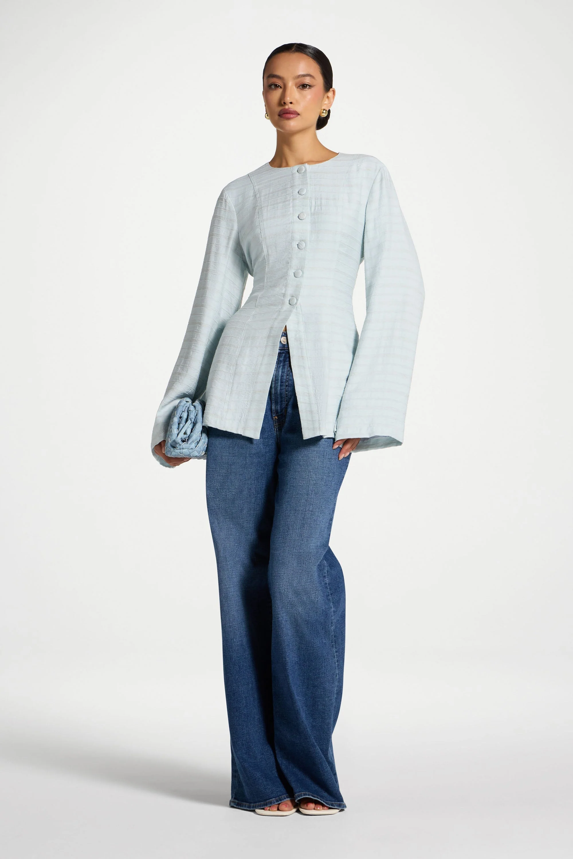 Alice Lace Up Back Top - Baby Blue - Image 3