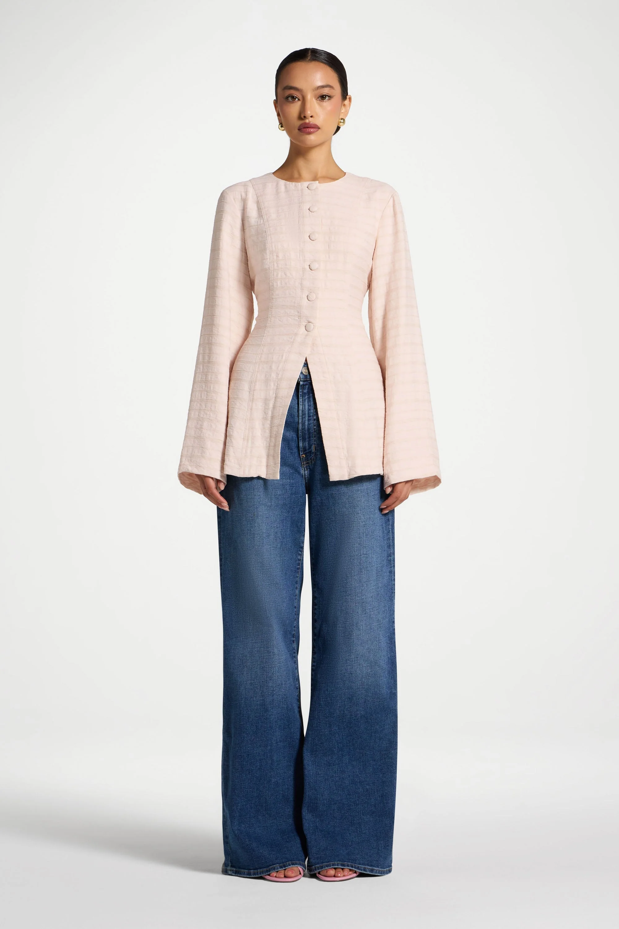 Alice Lace Up Back Top - Baby Pink - Image 2