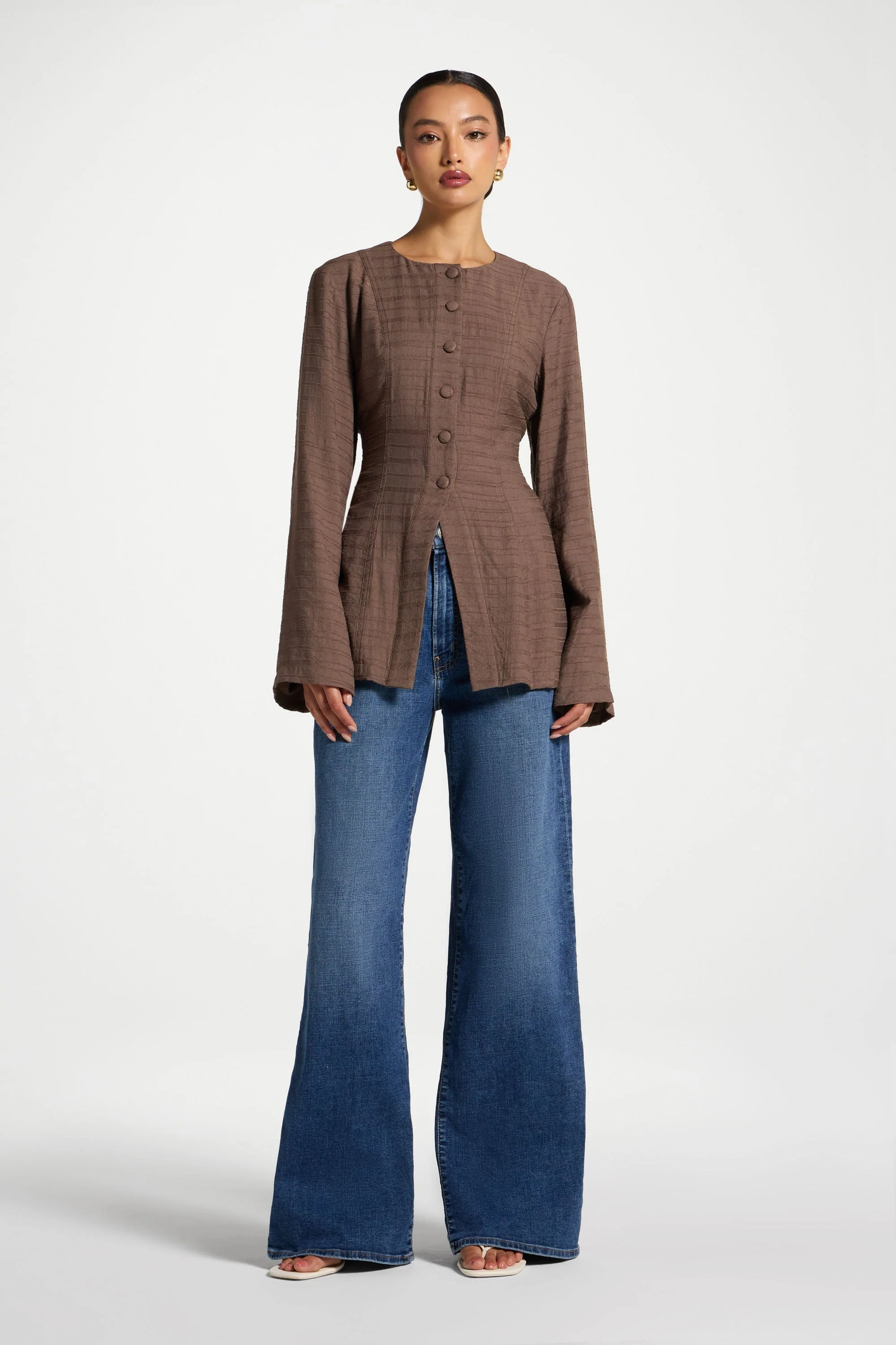Alice Lace Up Back Top - Mushroom - Image 3