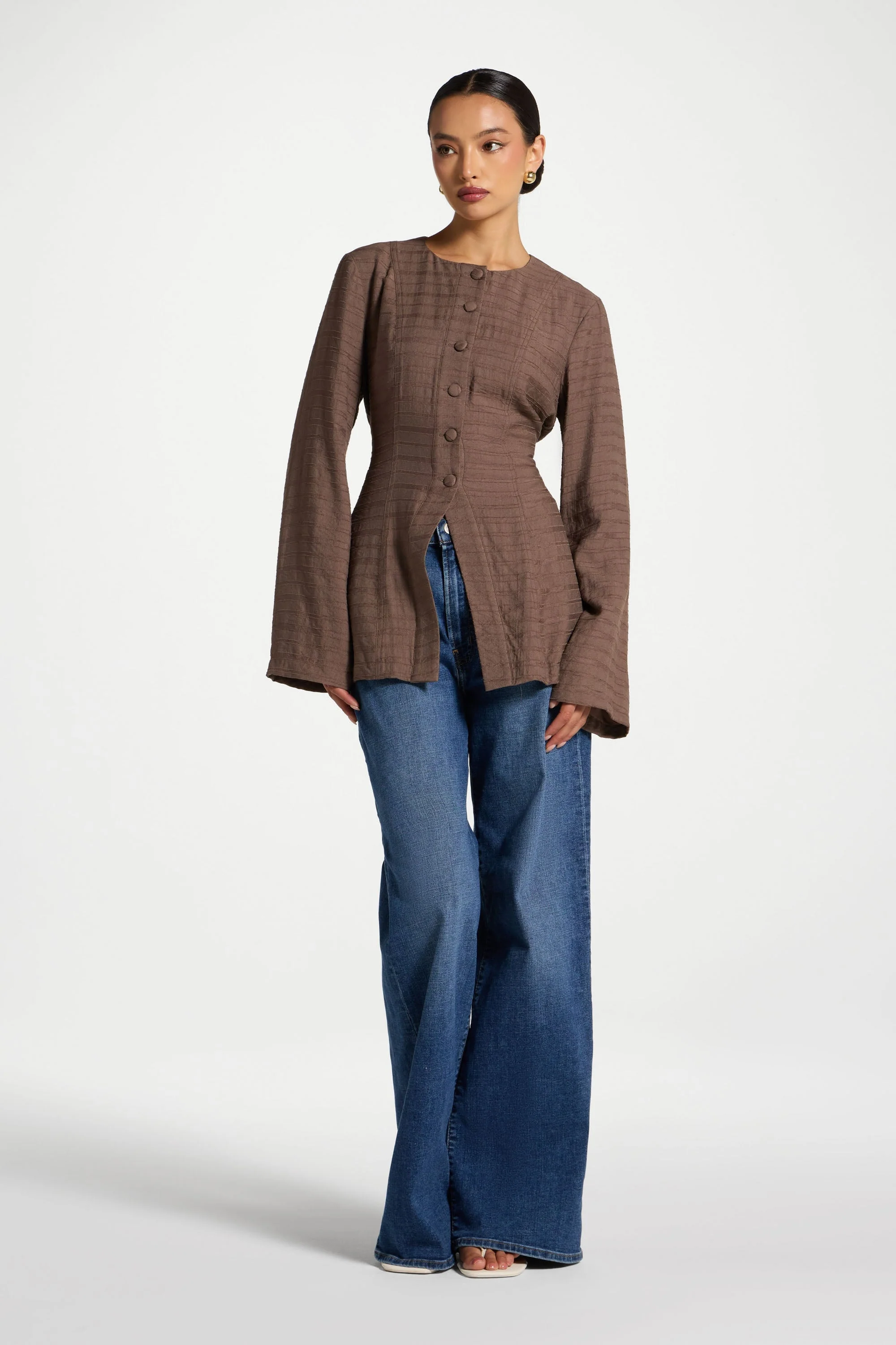 Alice Lace Up Back Top - Mushroom - Image 4