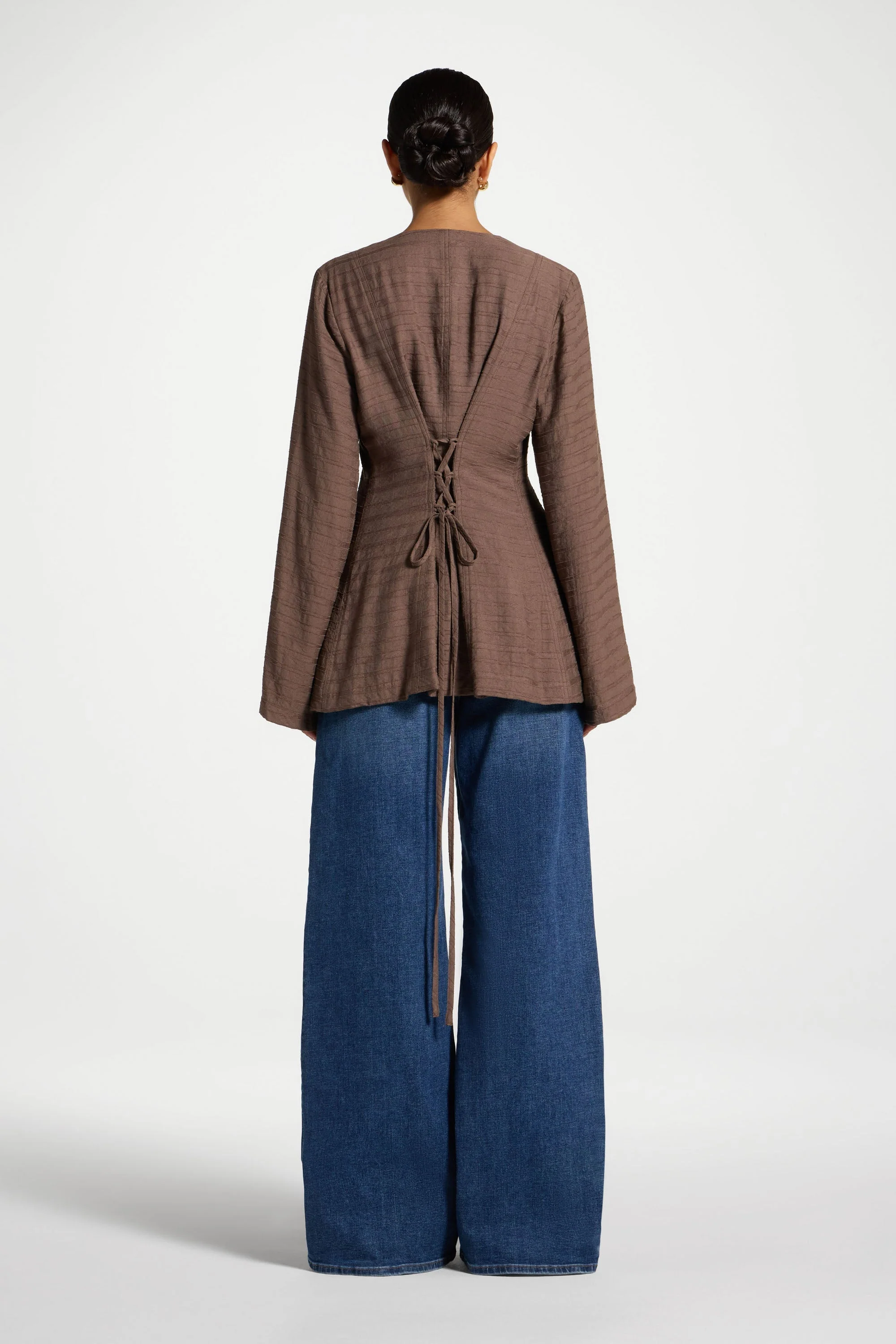 Alice Lace Up Back Top - Mushroom - Image 6