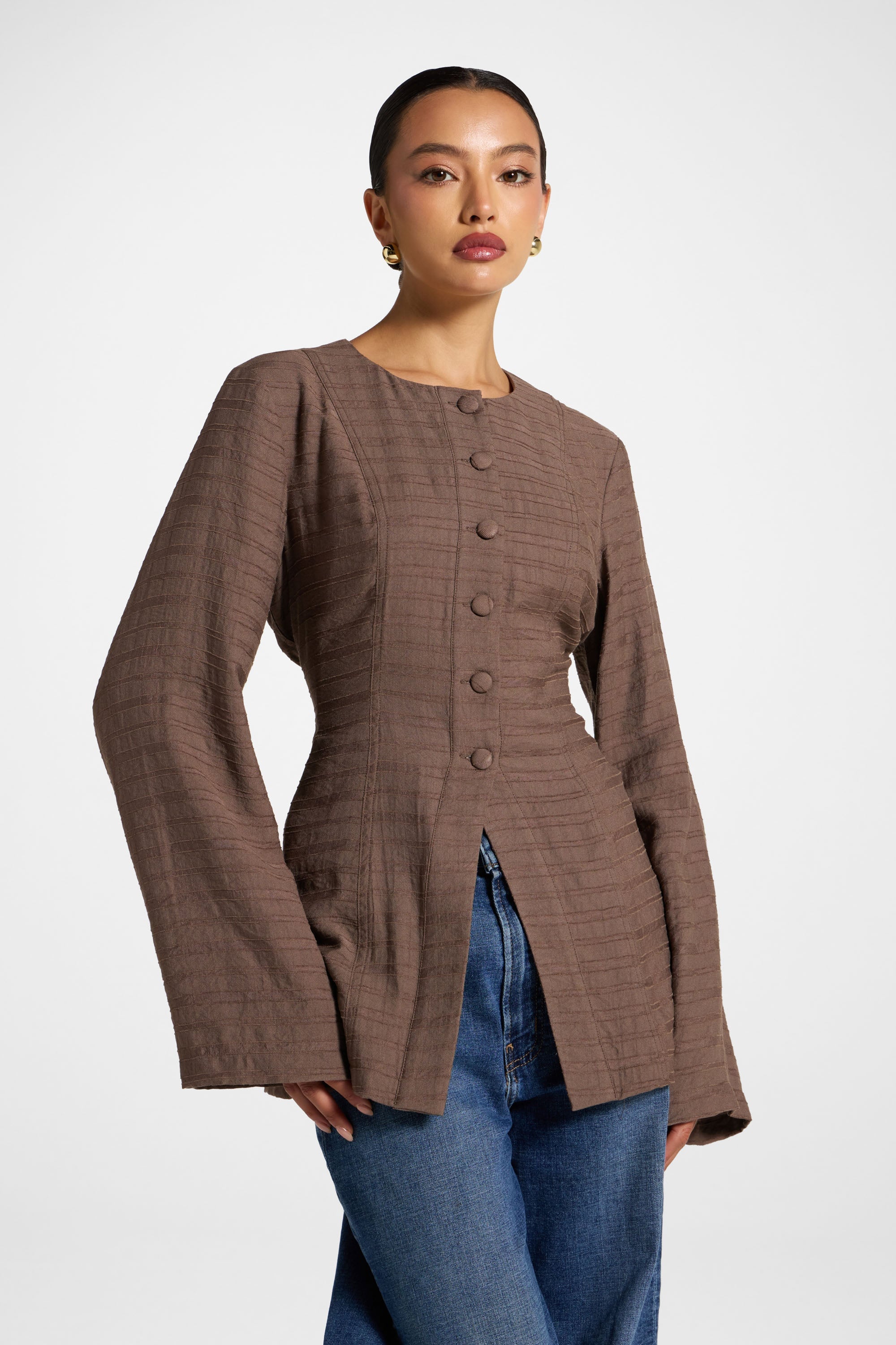 Alice Lace Up Back Top - Mushroom - Image 7