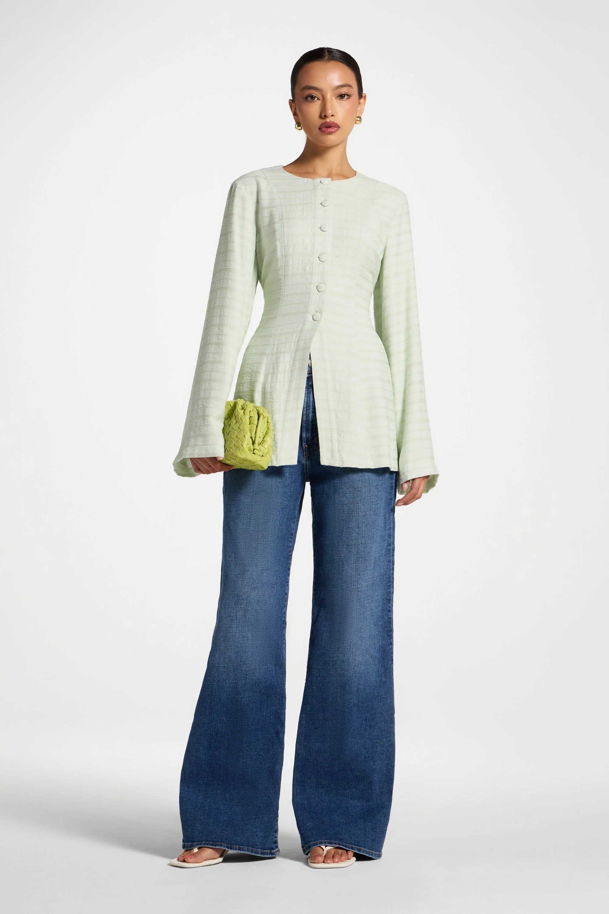 Alice Lace Up Back Top - Pistachio - Image 2