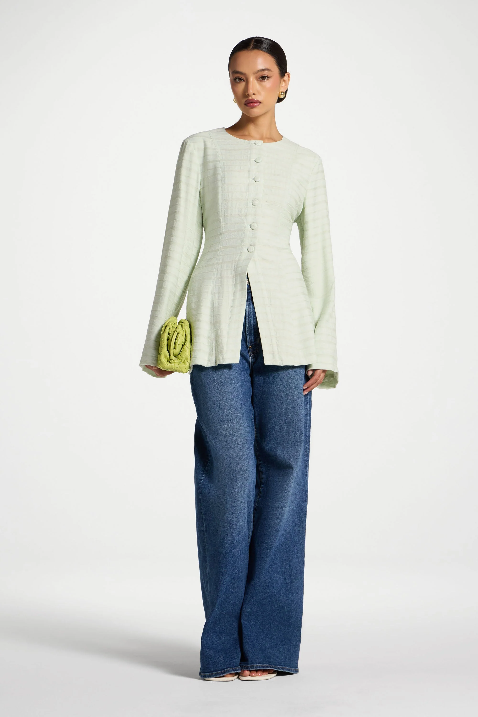Alice Lace Up Back Top - Pistachio - Image 3