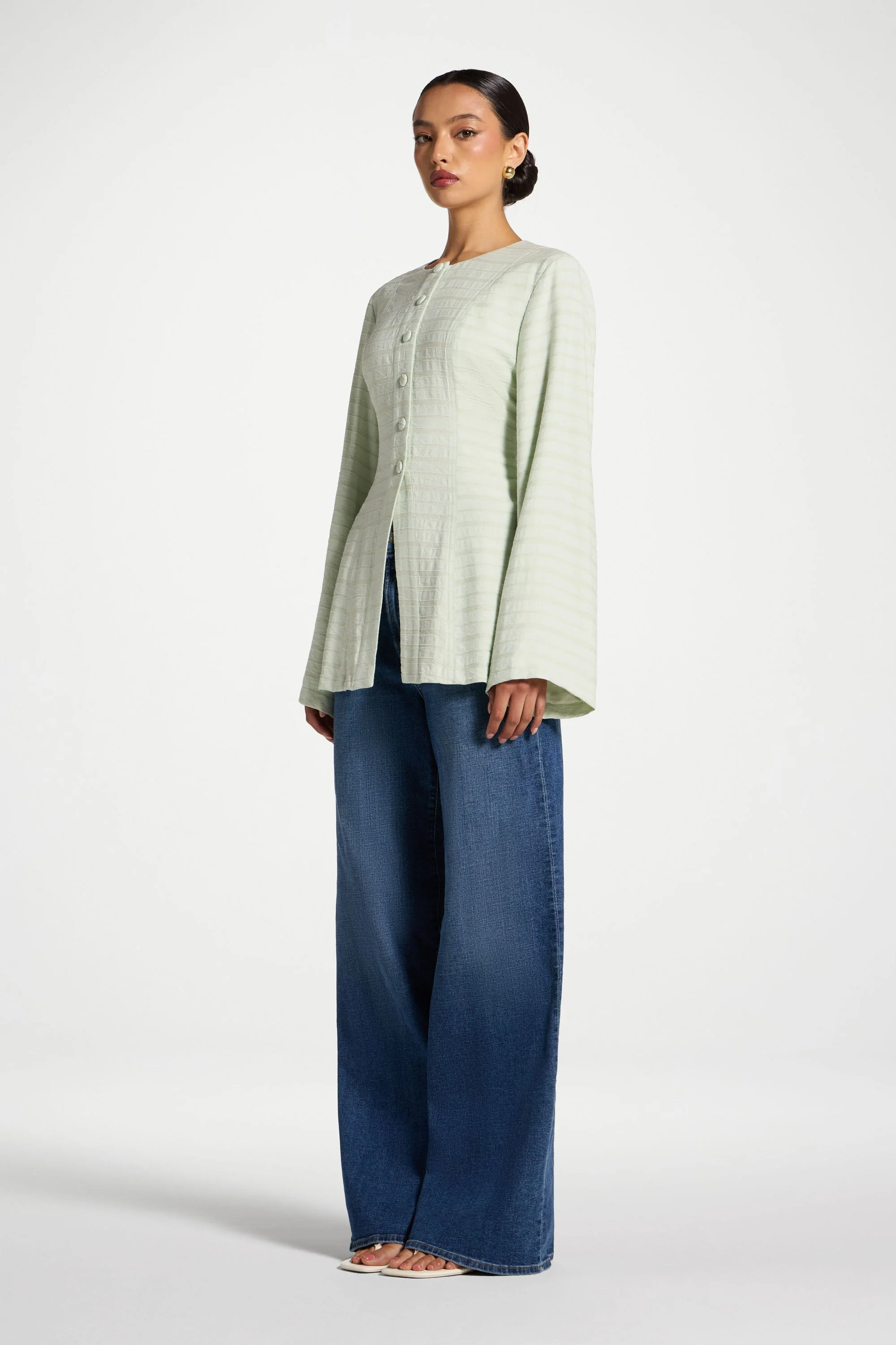 Alice Lace Up Back Top - Pistachio - Image 4