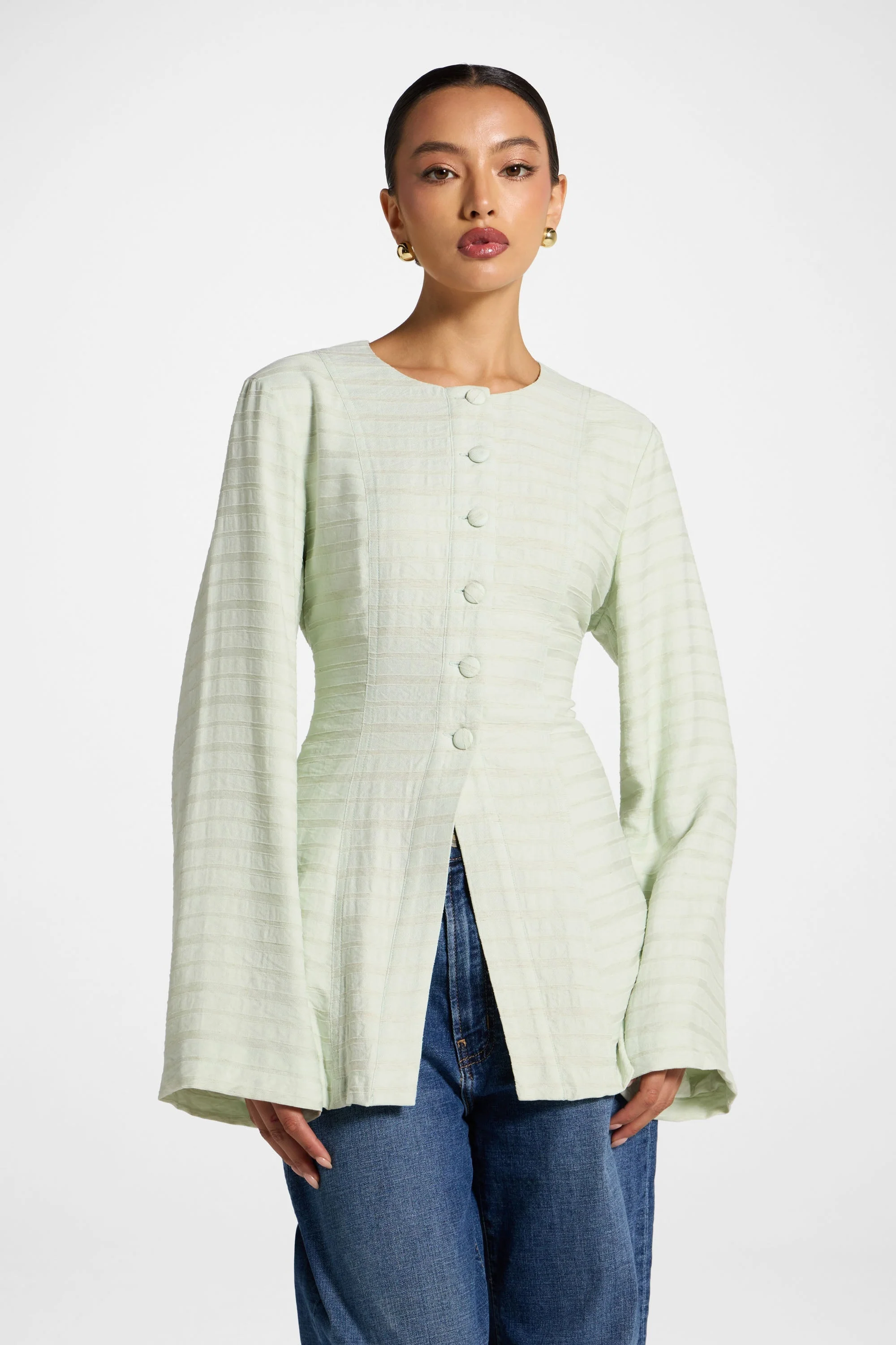 Alice Lace Up Back Top - Pistachio - Image 6