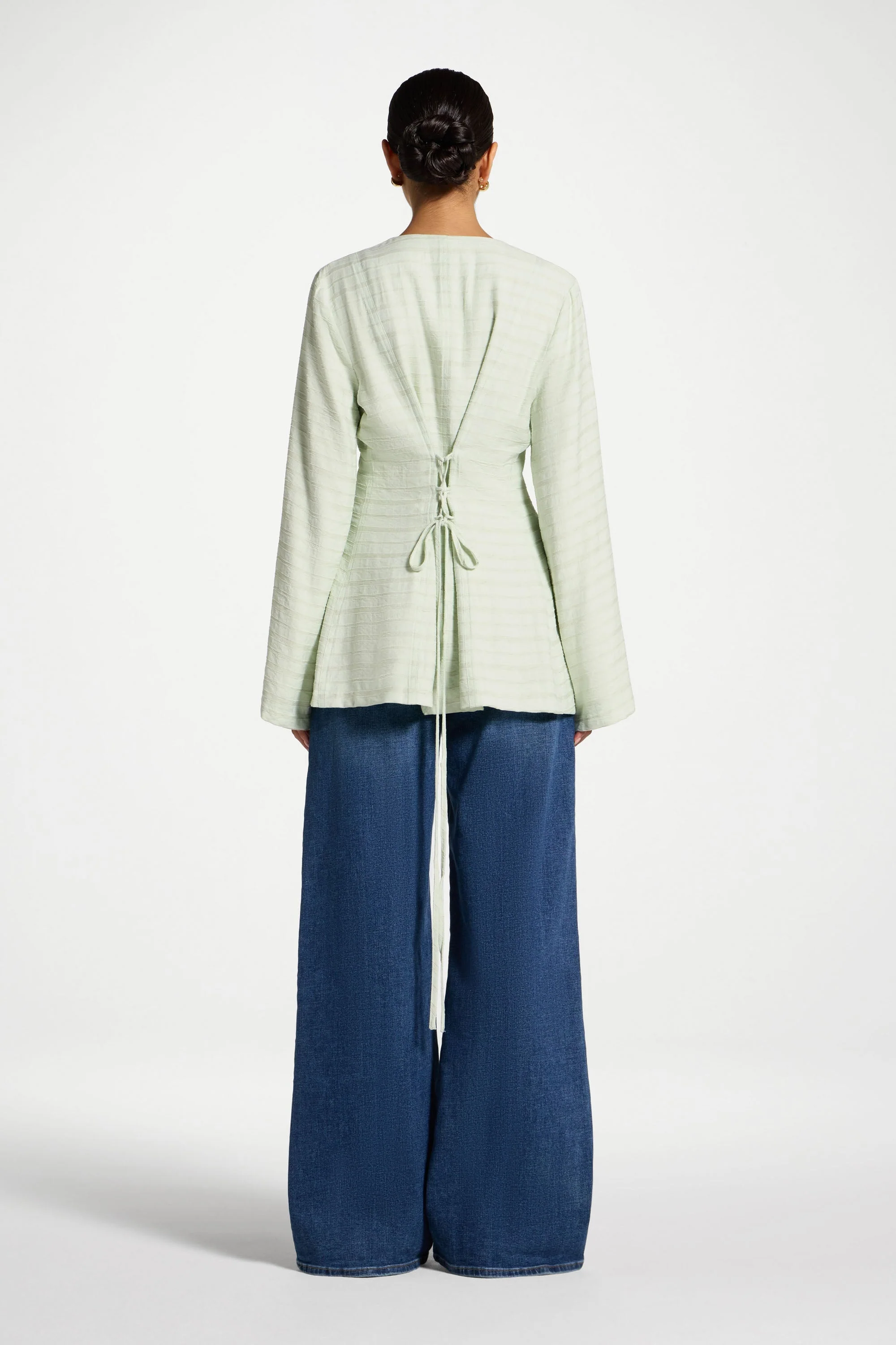 Alice Lace Up Back Top - Pistachio - Image 7