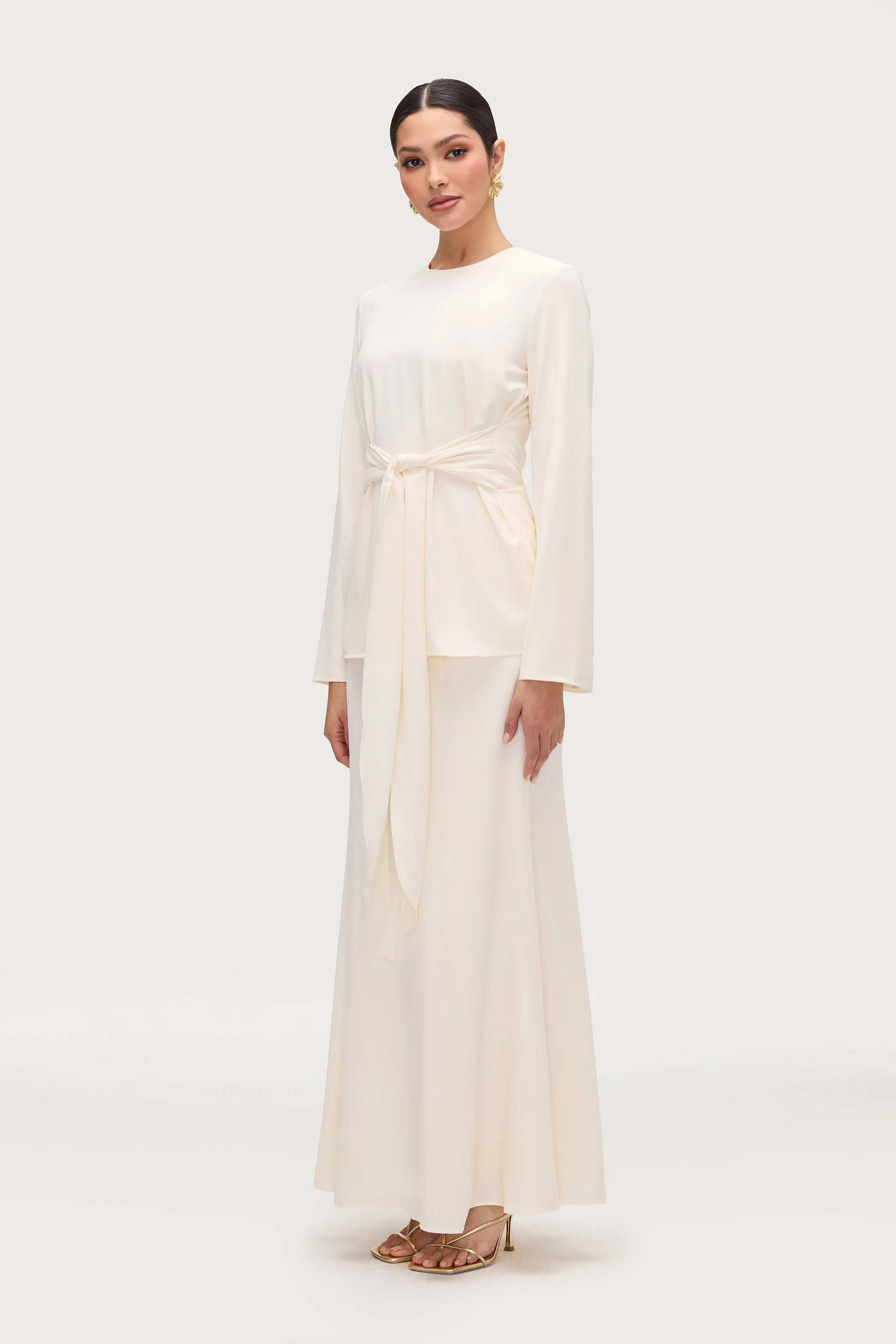 Layali Tie Waist Top & Skirt Set - Moonbeam - Image 3