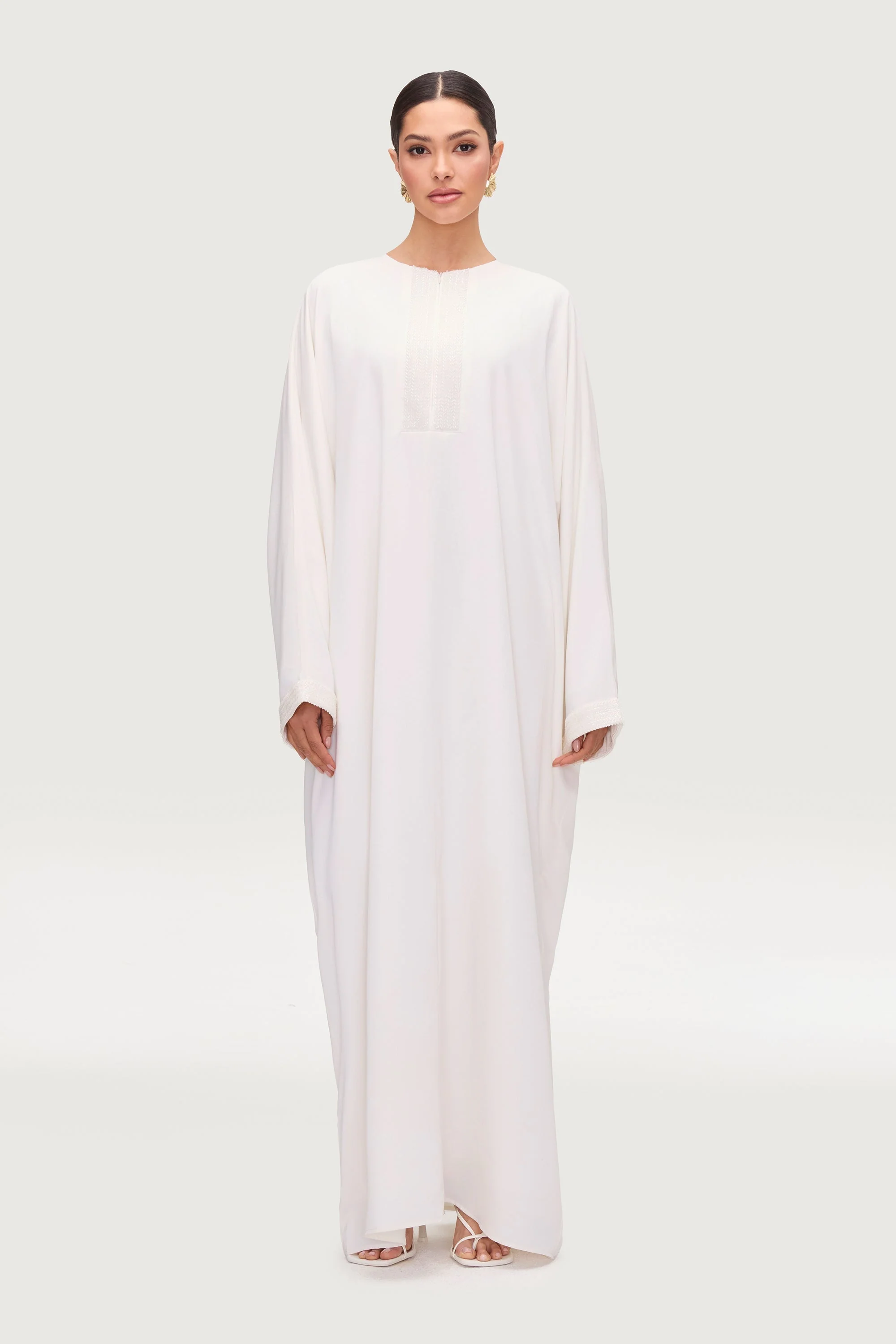 Lina Embellished Abaya - White - Image 3