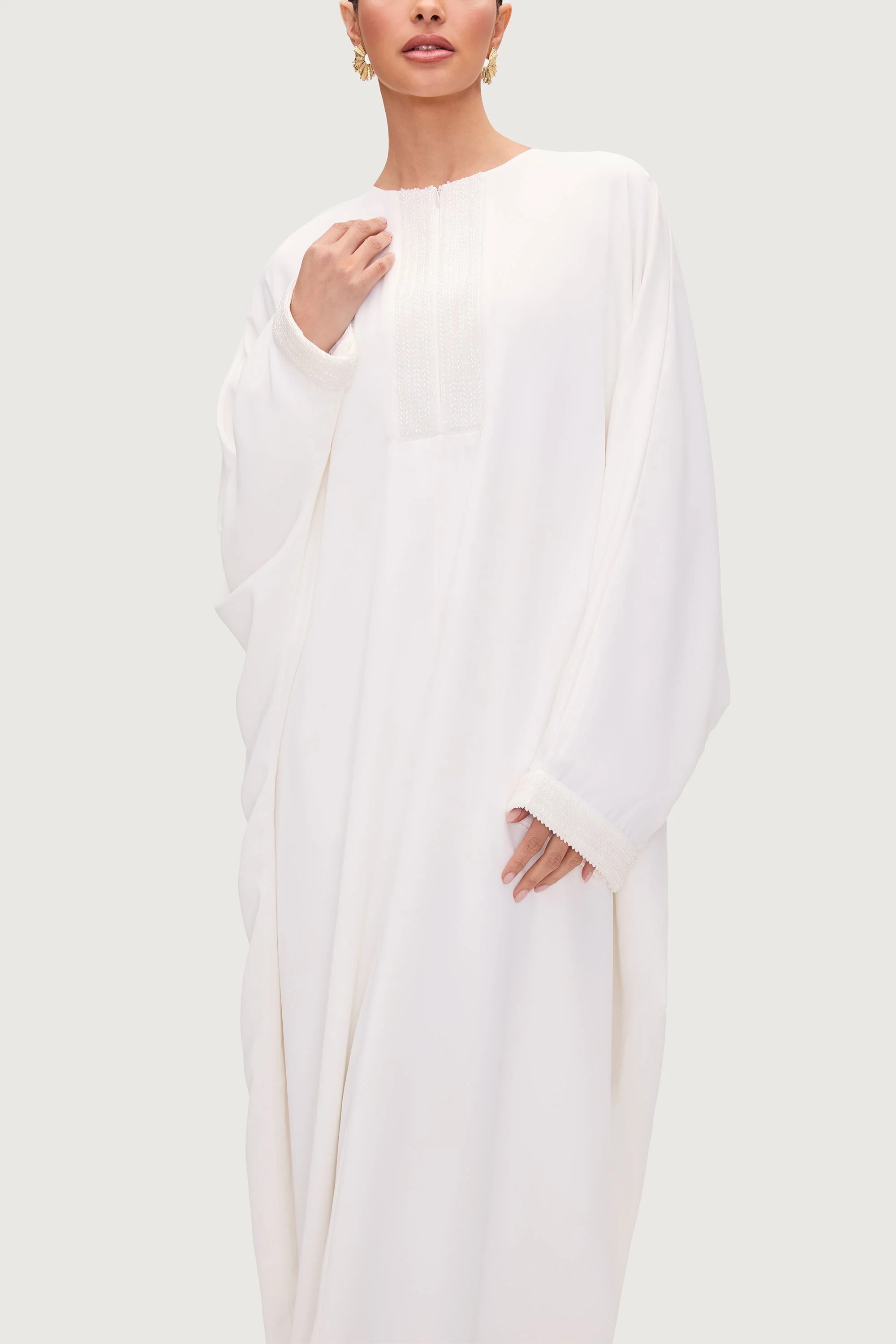 Lina Embellished Abaya - White - Image 4