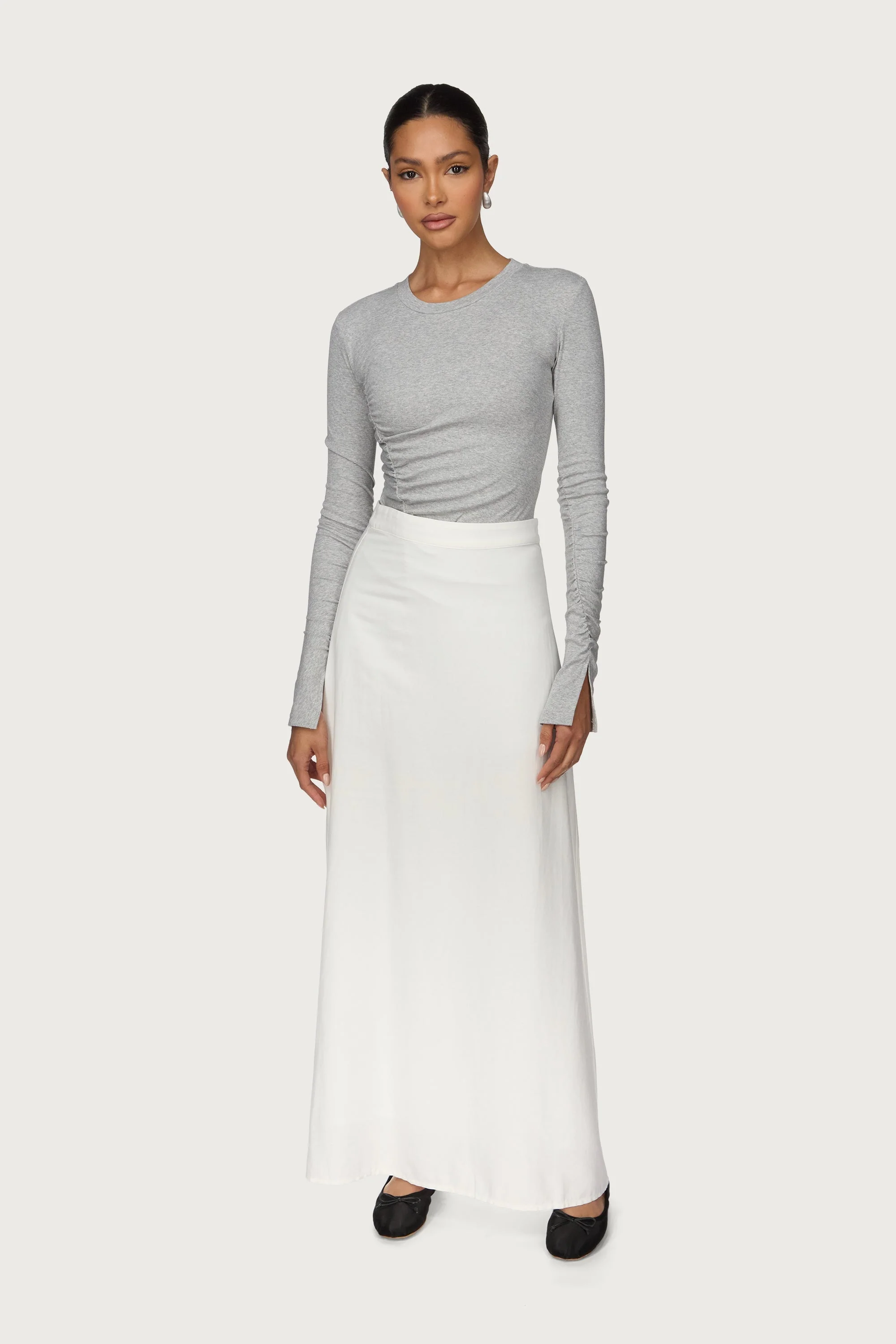 Linen A-Line Maxi Skirt - White - Image 3