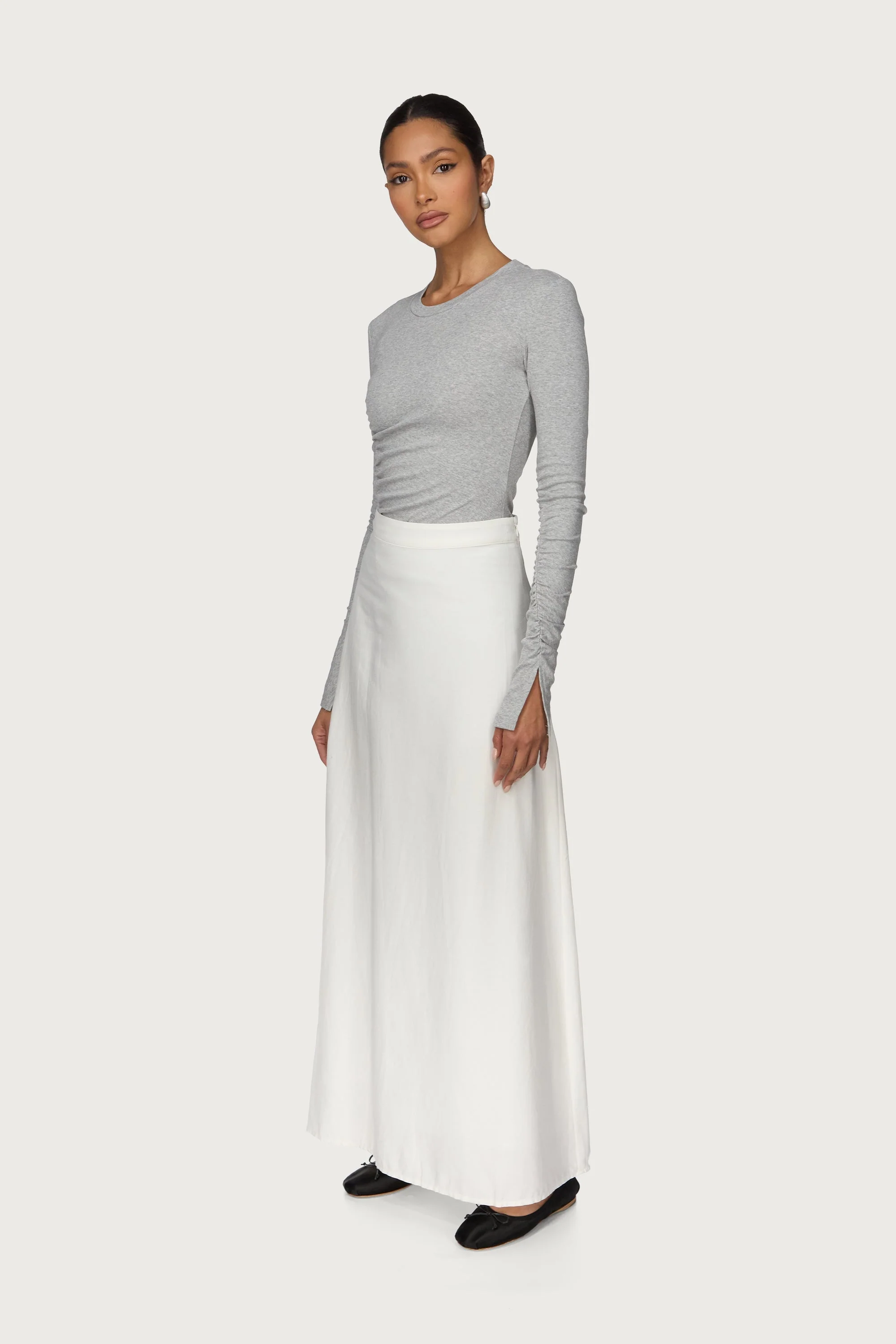 Linen A-Line Maxi Skirt - White - Image 4