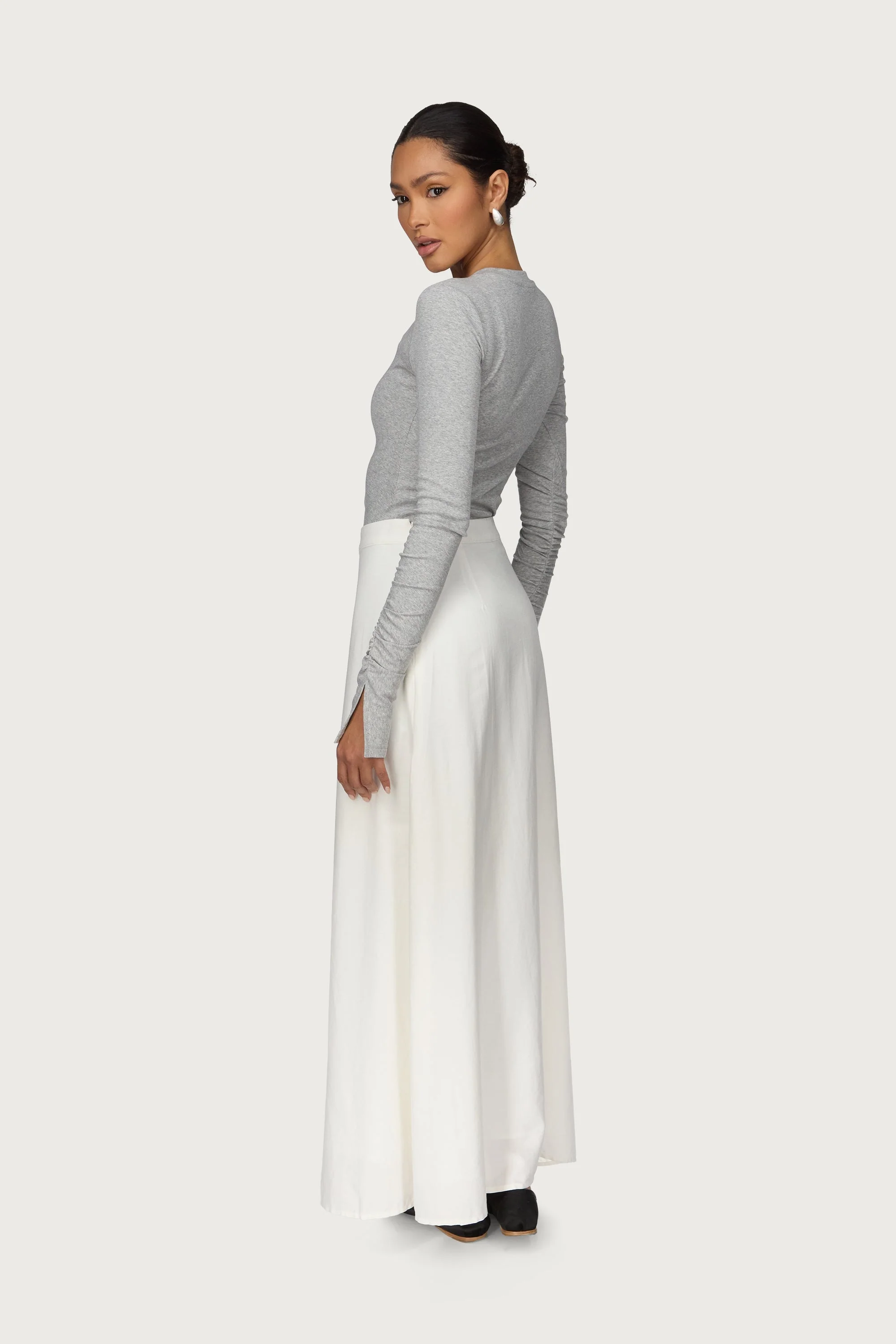 Linen A-Line Maxi Skirt - White - Image 5