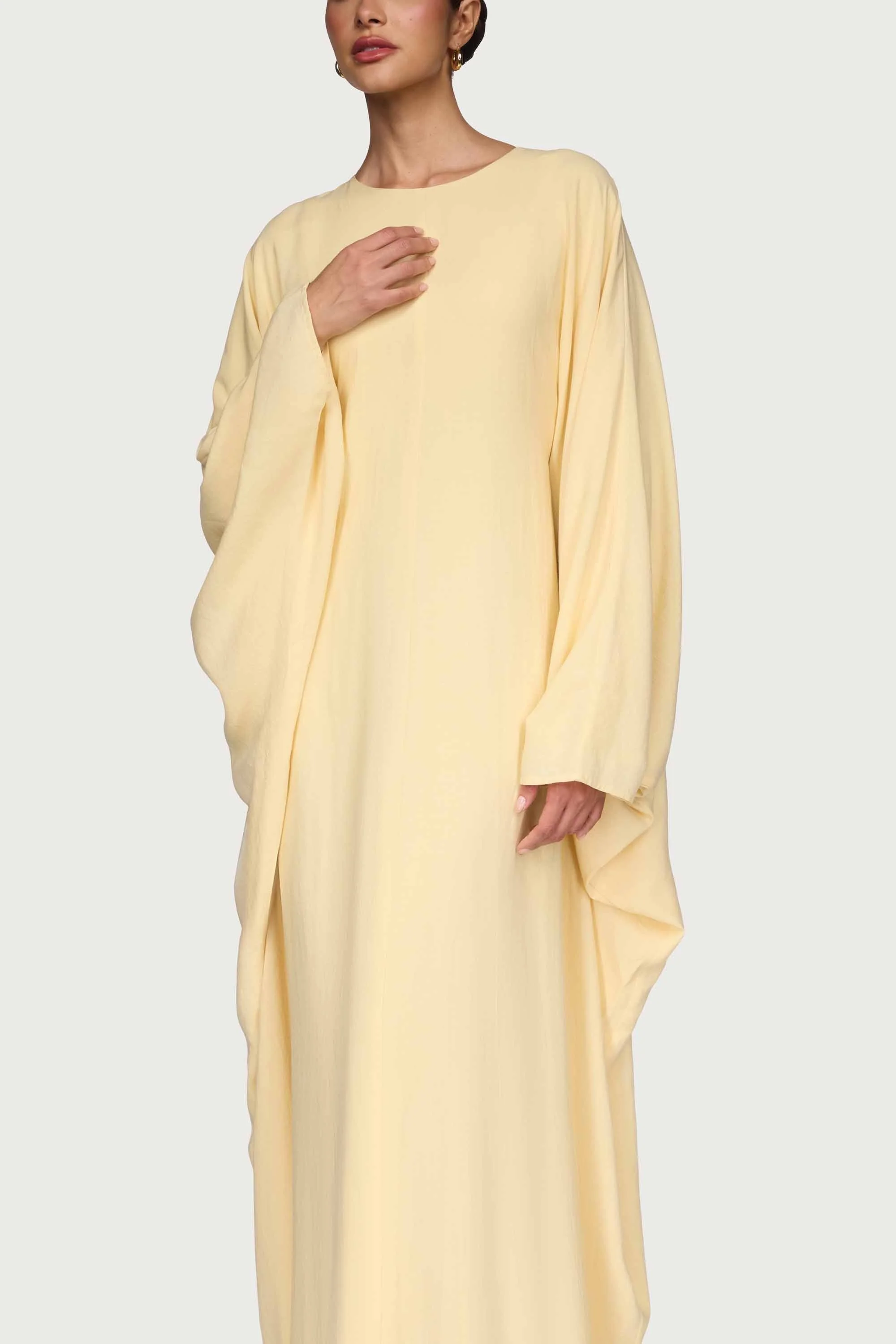 Linen Blend Butterfly Inner Tie Maxi Dress - Butter Yellow - Image 3