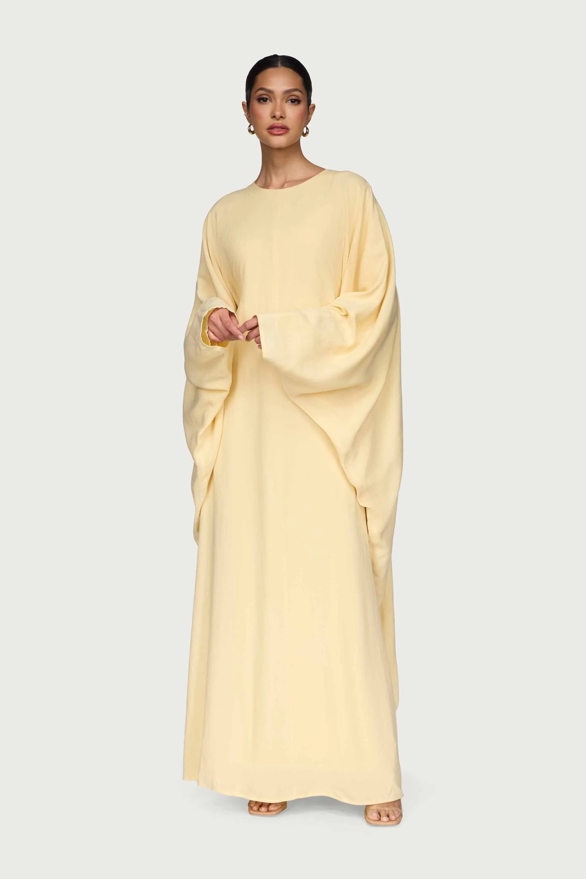 Linen Blend Butterfly Inner Tie Maxi Dress - Butter Yellow - Image 4