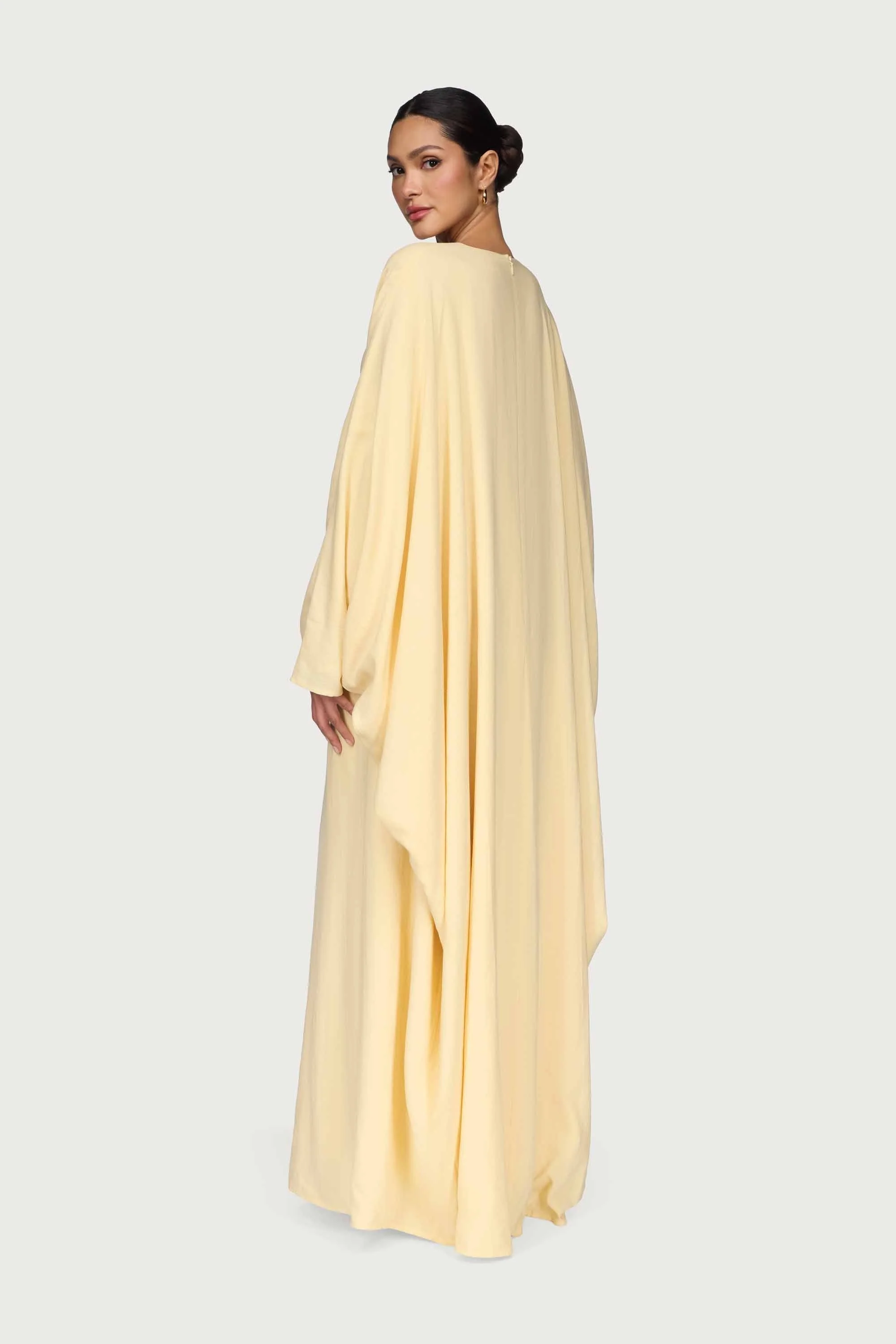 Linen Blend Butterfly Inner Tie Maxi Dress - Butter Yellow - Image 5