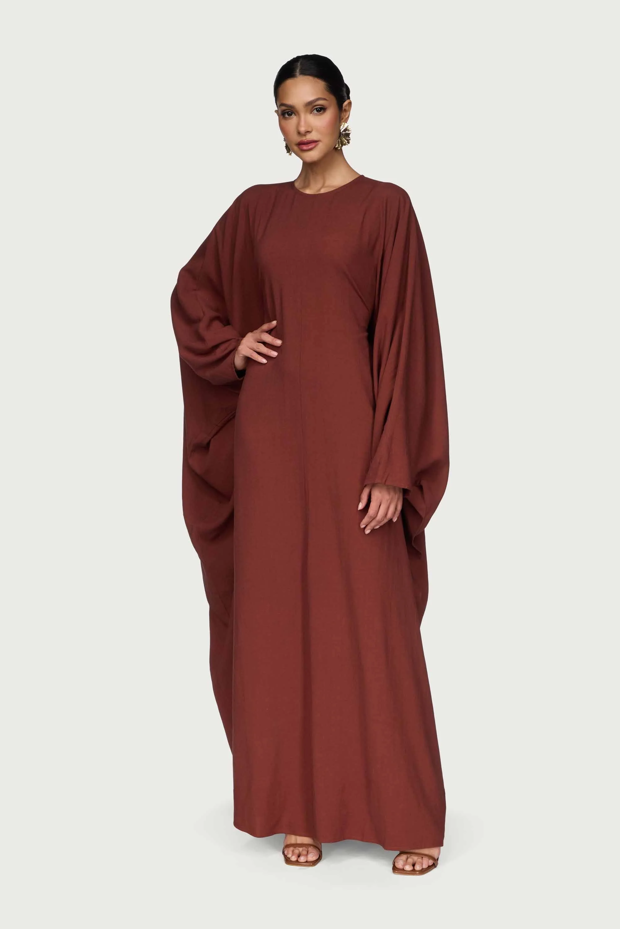 Linen Blend Butterfly Inner Tie Maxi Dress - Chocolate - Image 4