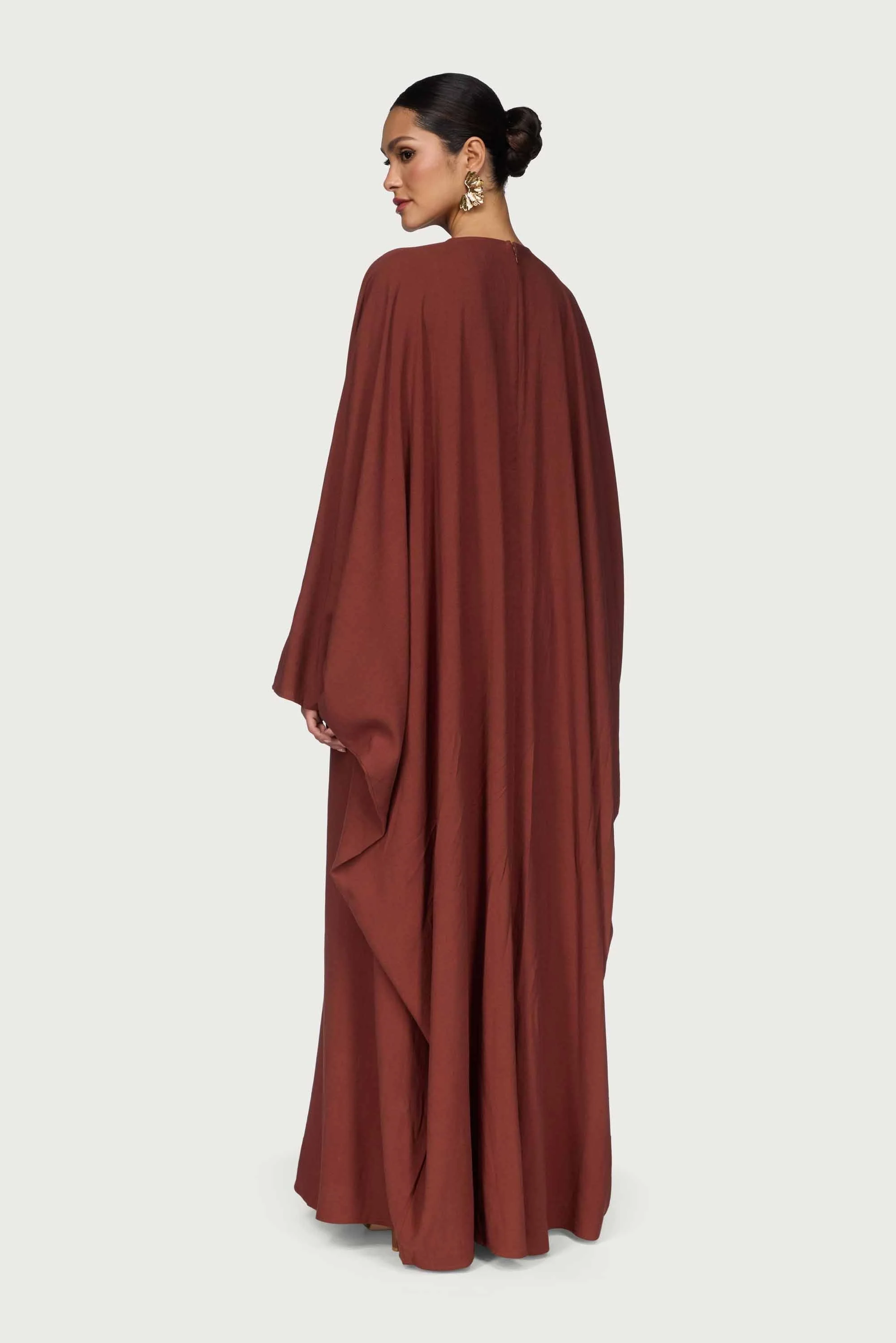 Linen Blend Butterfly Inner Tie Maxi Dress - Chocolate - Image 5