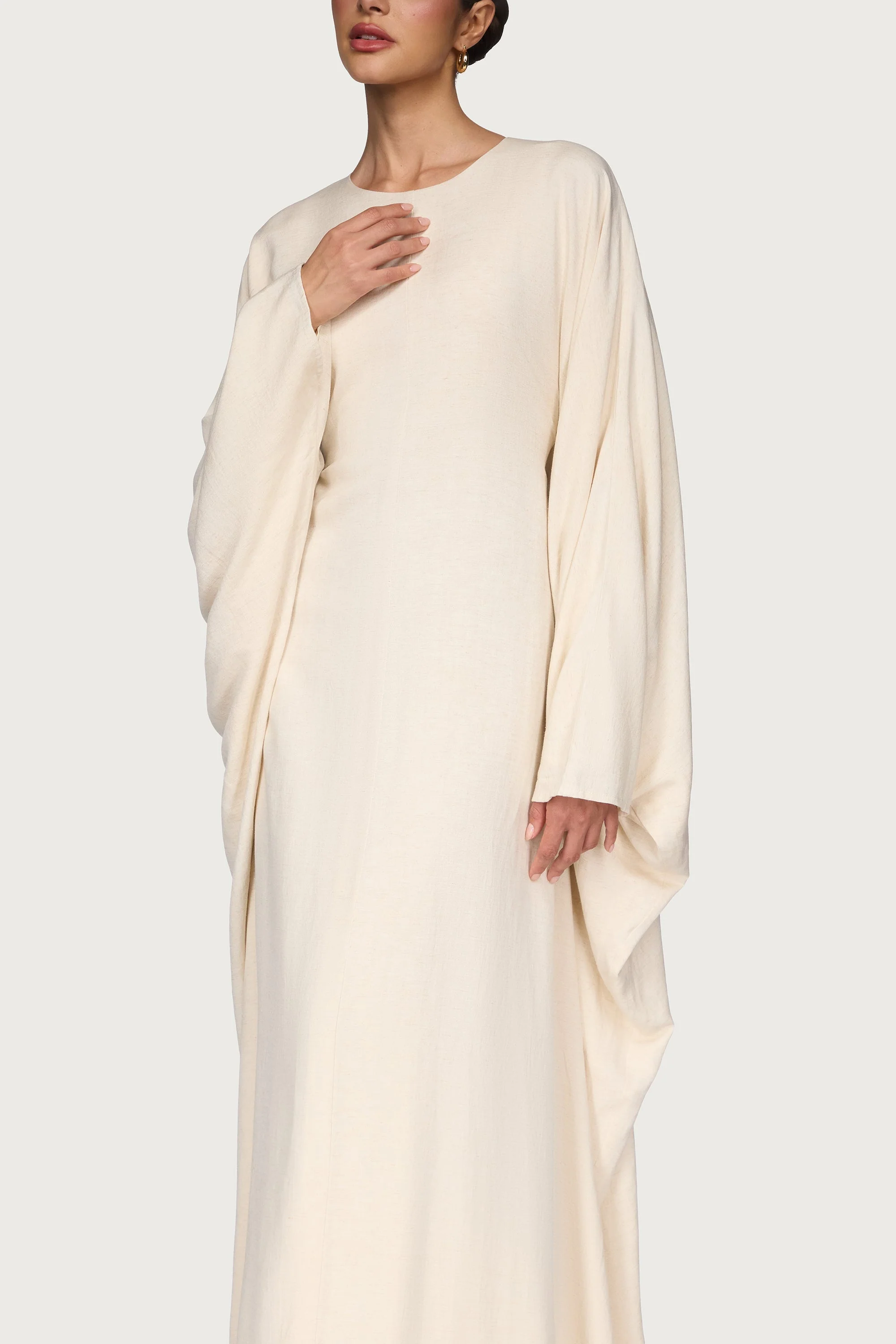 Linen Blend Butterfly Inner Tie Maxi Dress - Oatmeal - Image 4