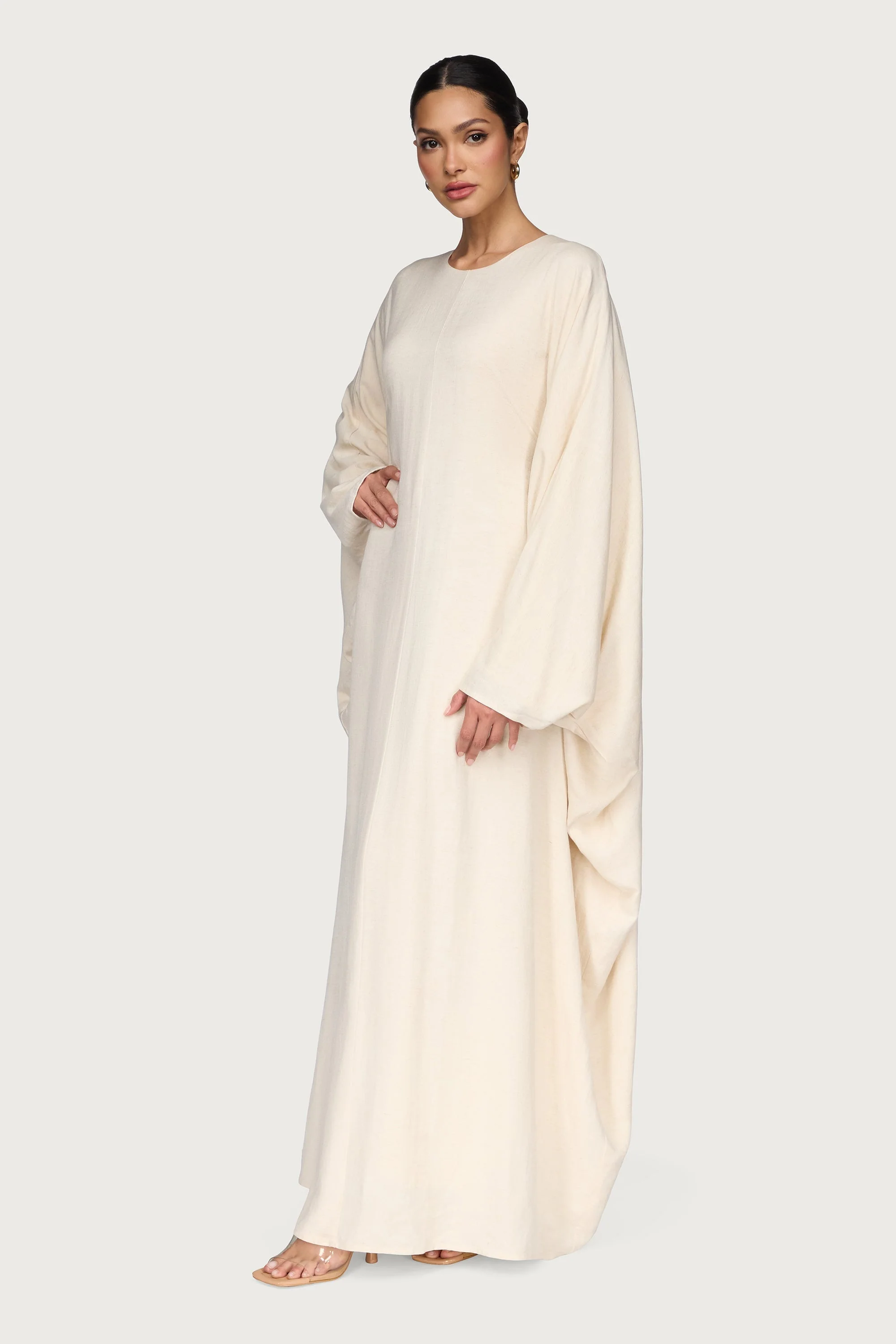 Linen Blend Butterfly Inner Tie Maxi Dress - Oatmeal - Image 5