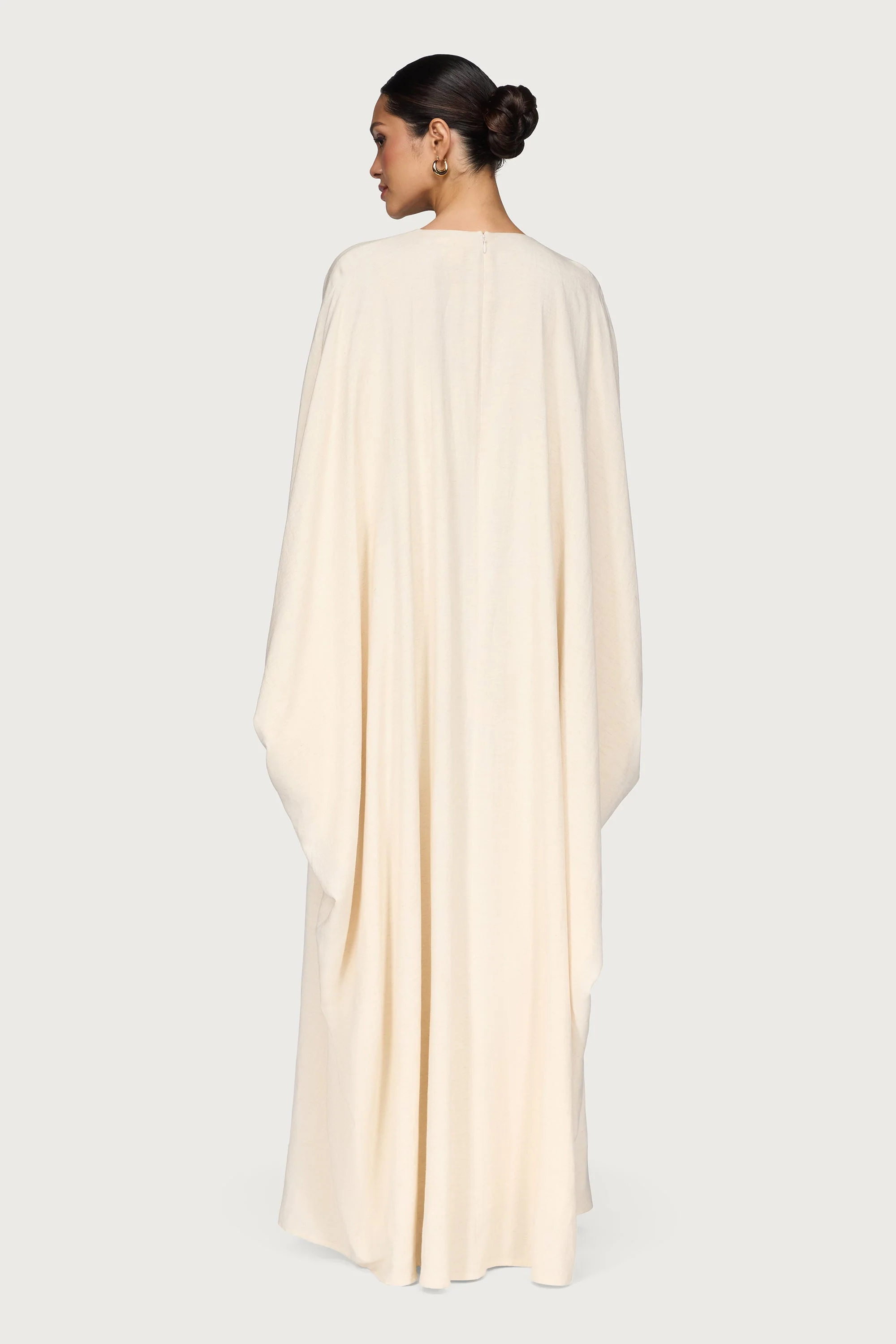 Linen Blend Butterfly Inner Tie Maxi Dress - Oatmeal - Image 6