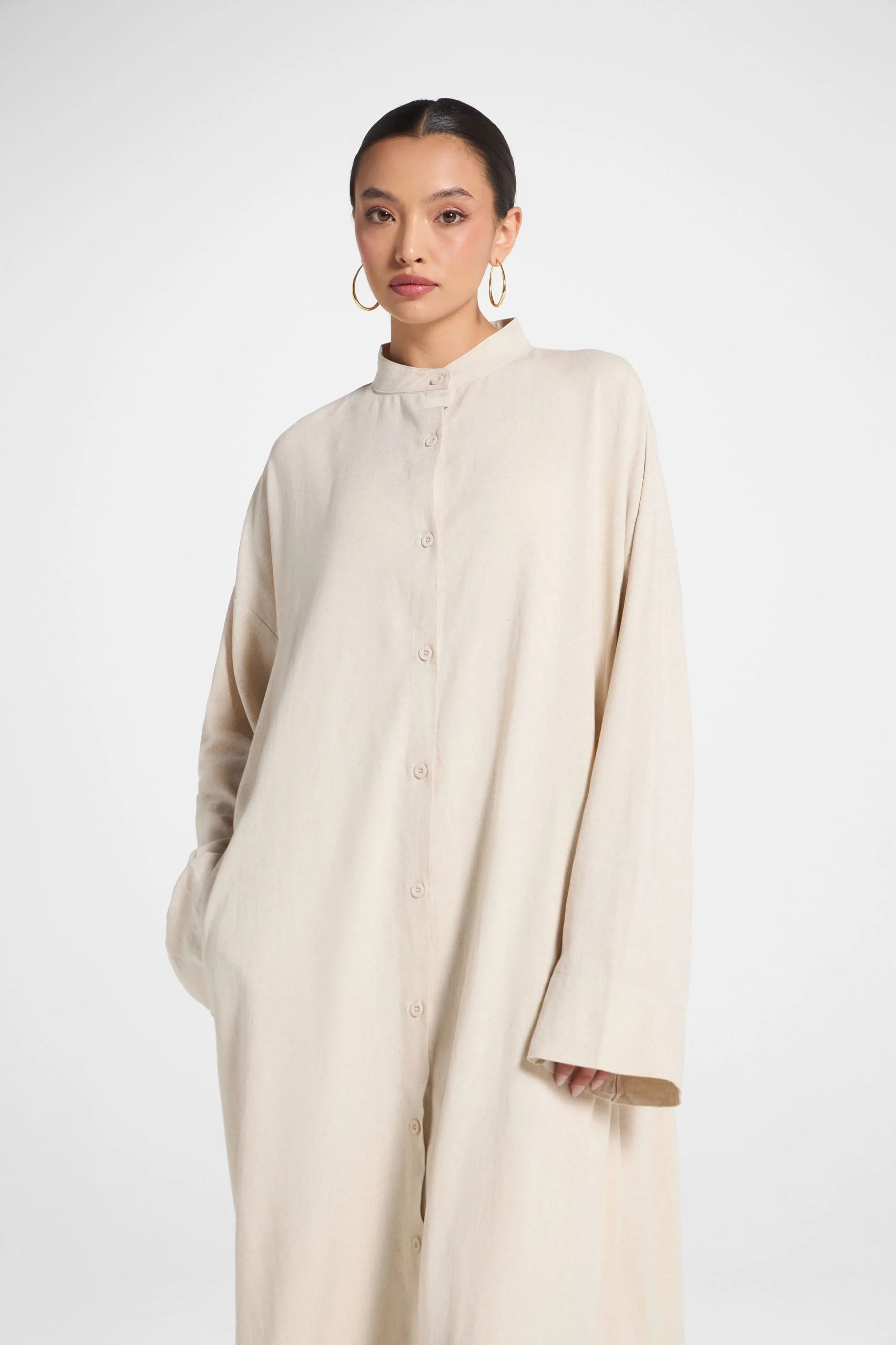 Linen Button Down Top & Pants Set - Off White - Image 5