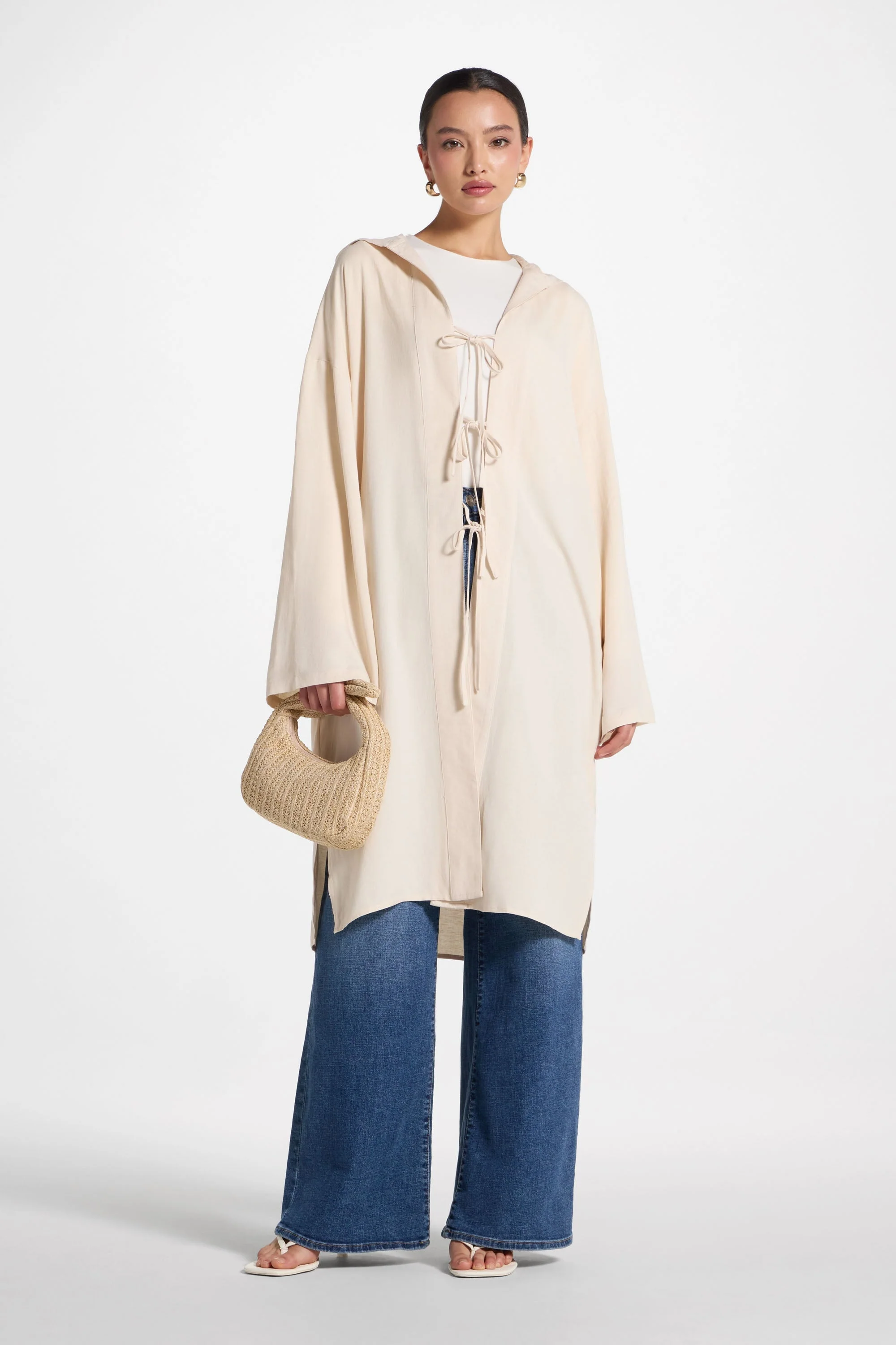 Linen Tie Front Top - Off White