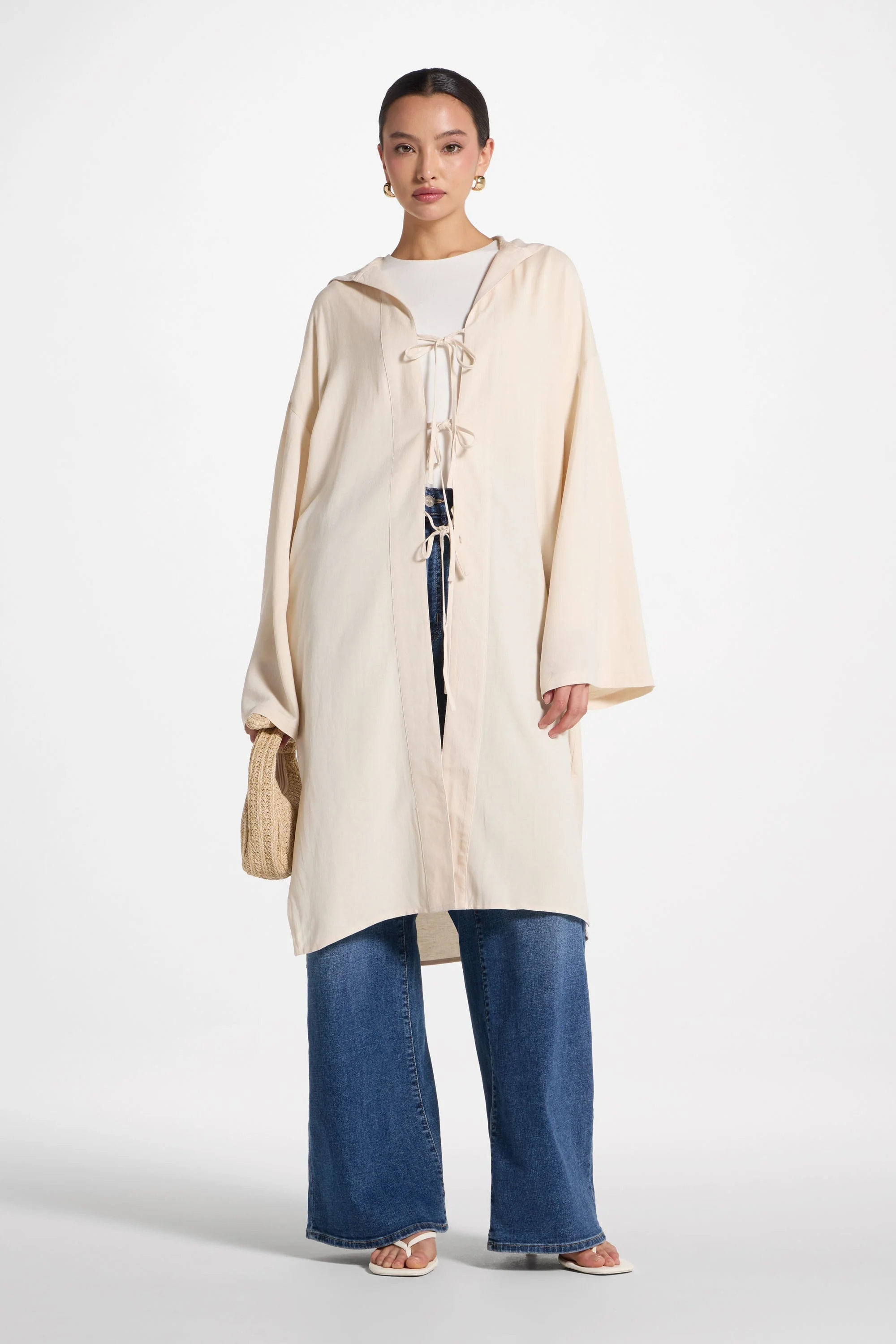 Linen Tie Front Top - Off White - Image 2