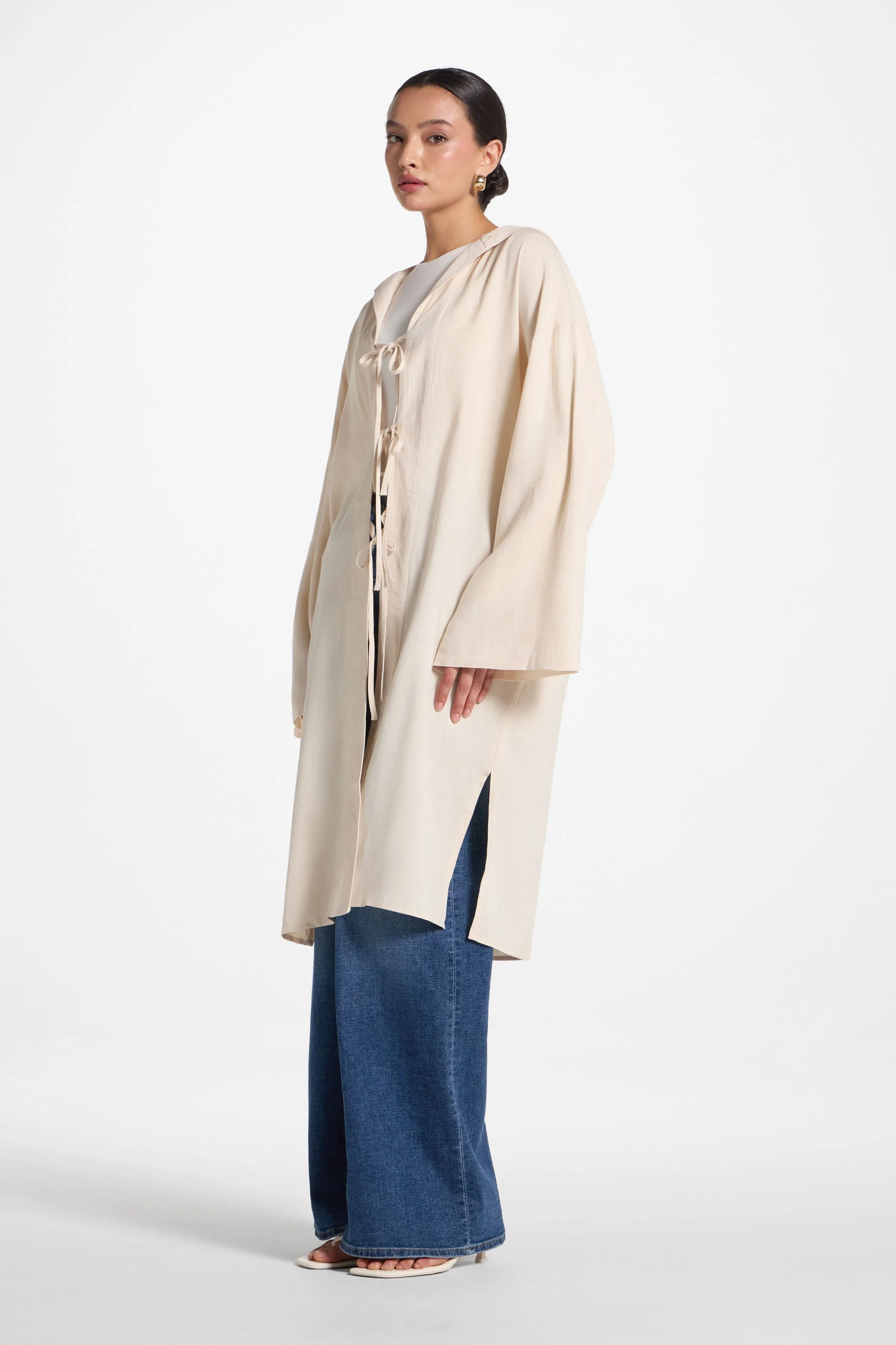 Linen Tie Front Top - Off White - Image 4
