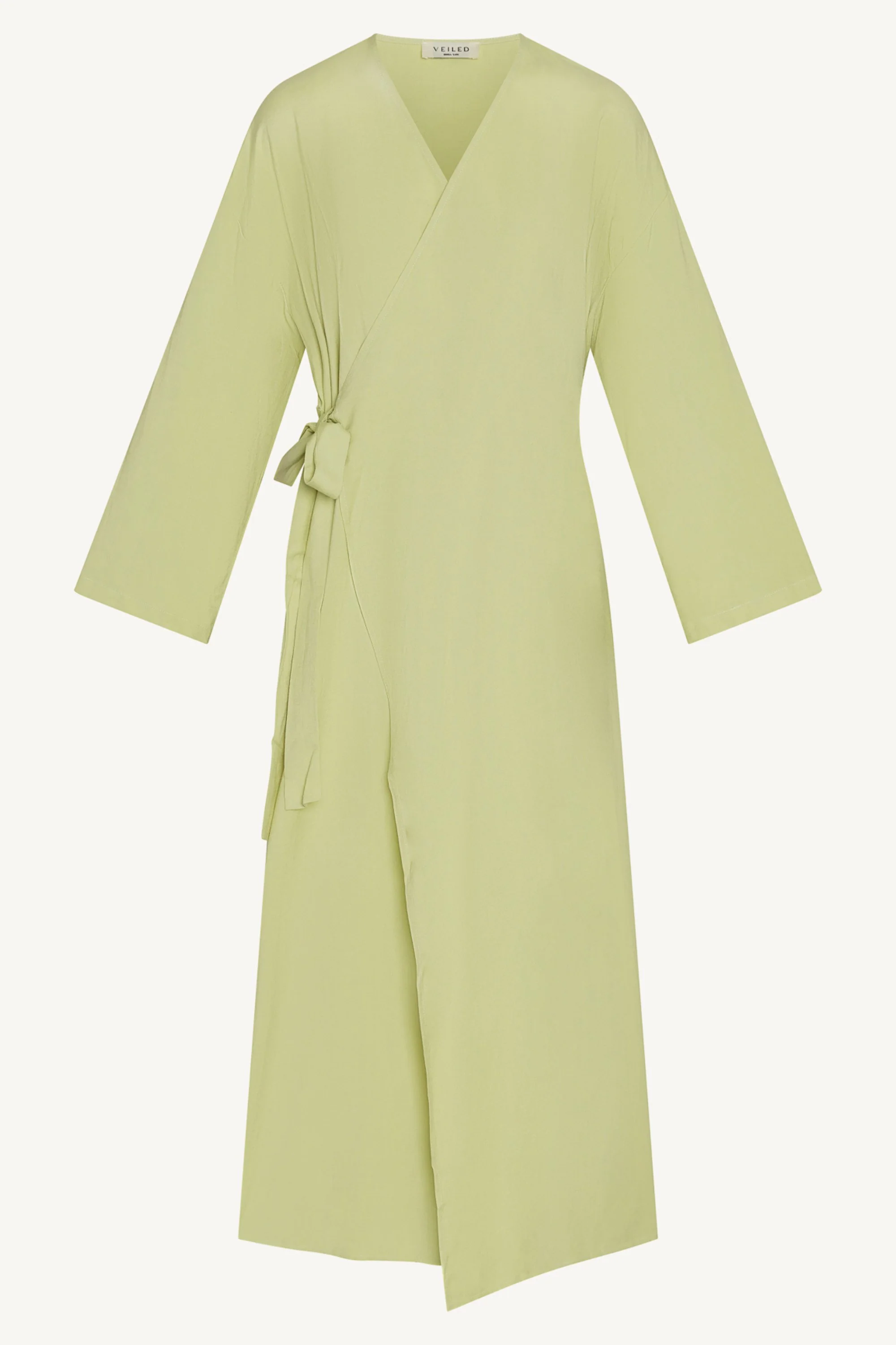 Linen Wrap Abaya Dress - Soft Lime - Image 5