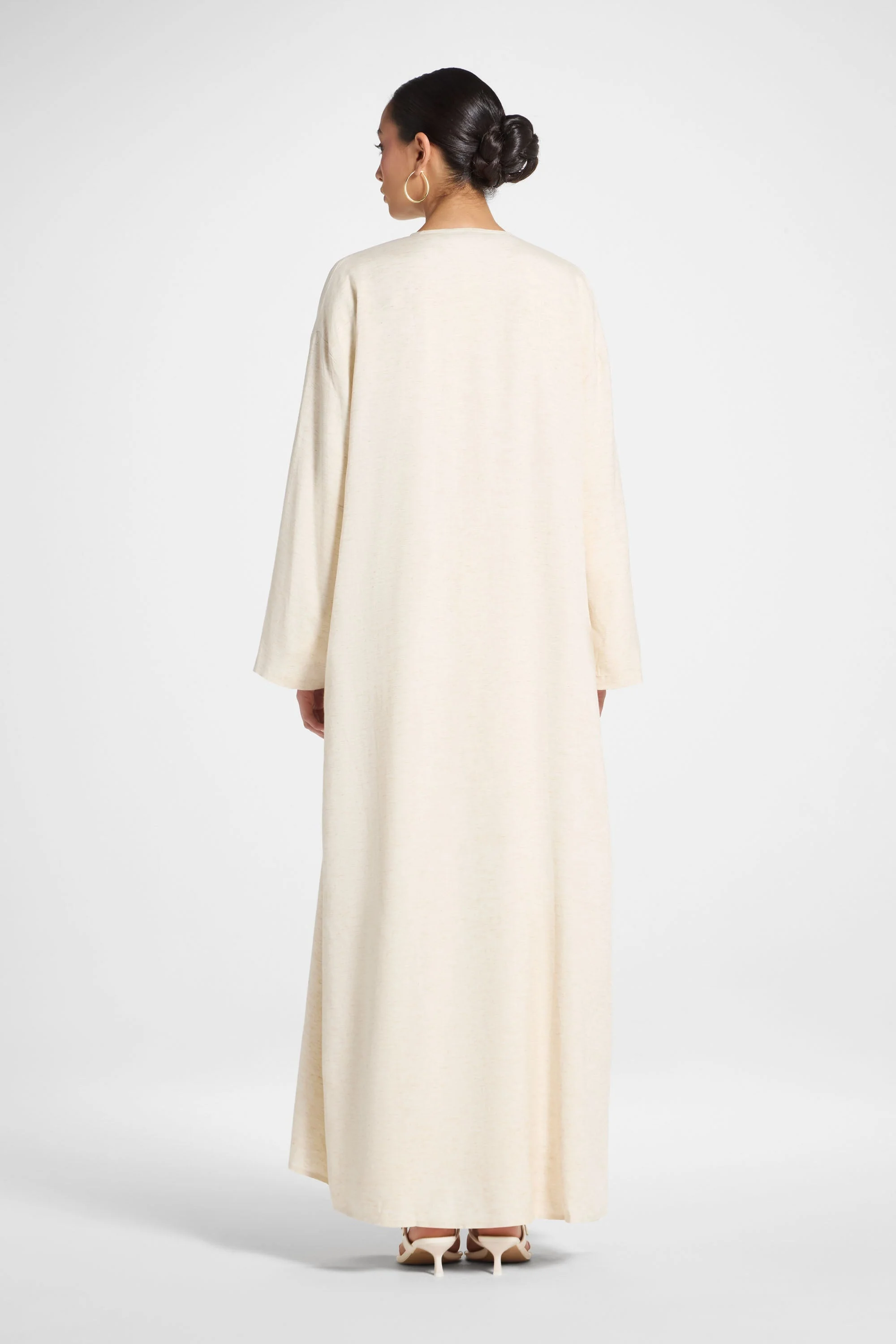 Linen Wrap Abaya Dress - Heather Beige - Image 8