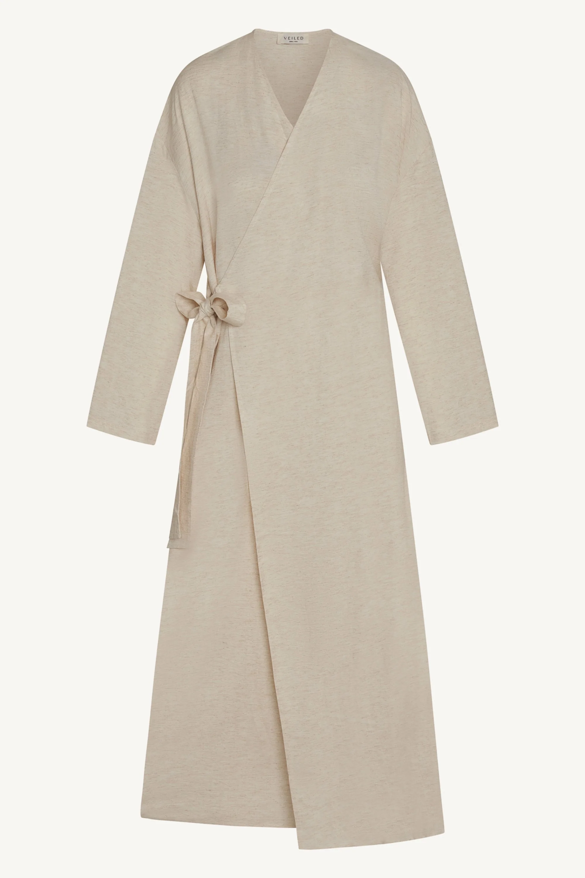 Linen Wrap Abaya Dress - Heather Beige - Image 9