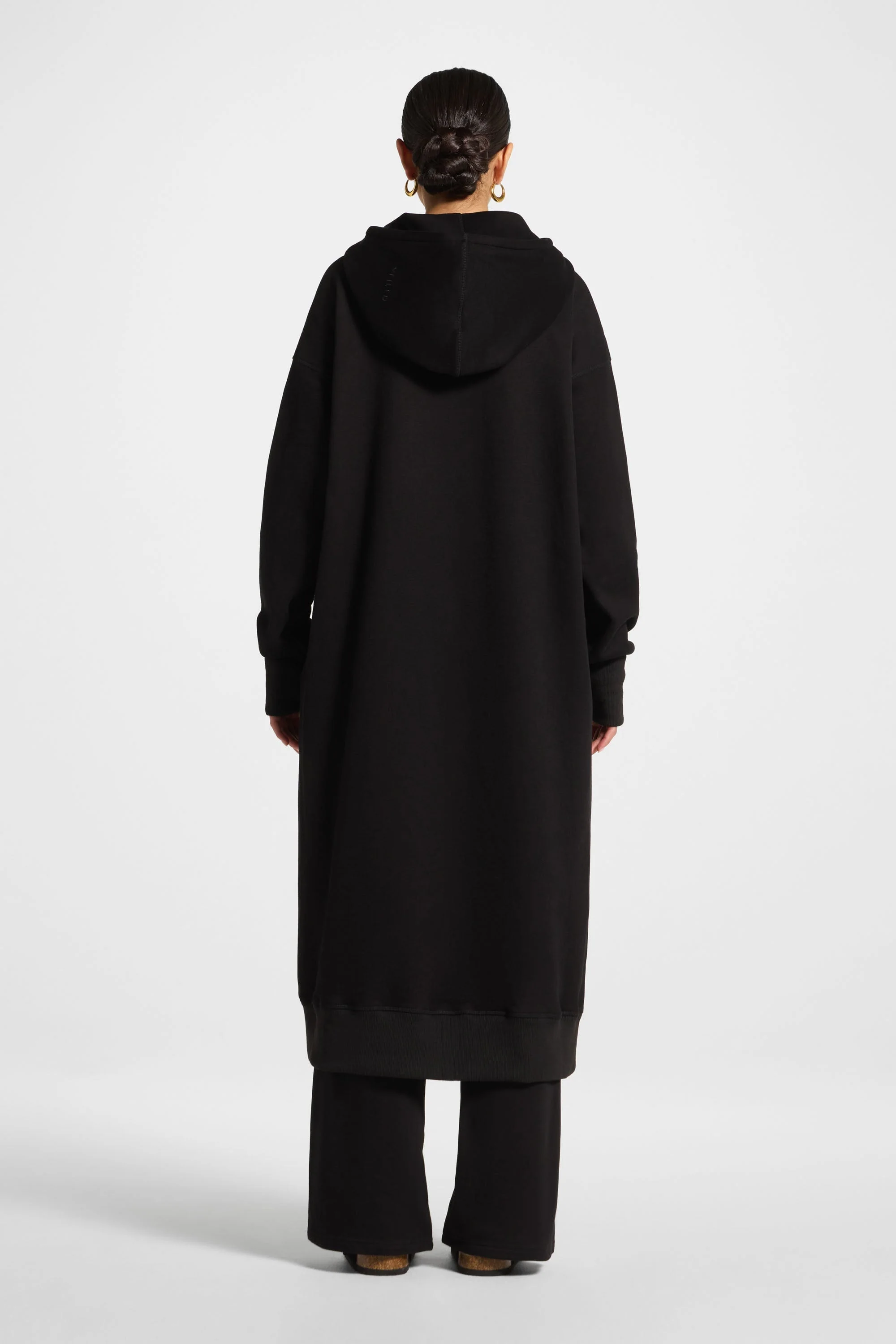 Longline Hooded Zip Sweatshirt - Black - Image 7