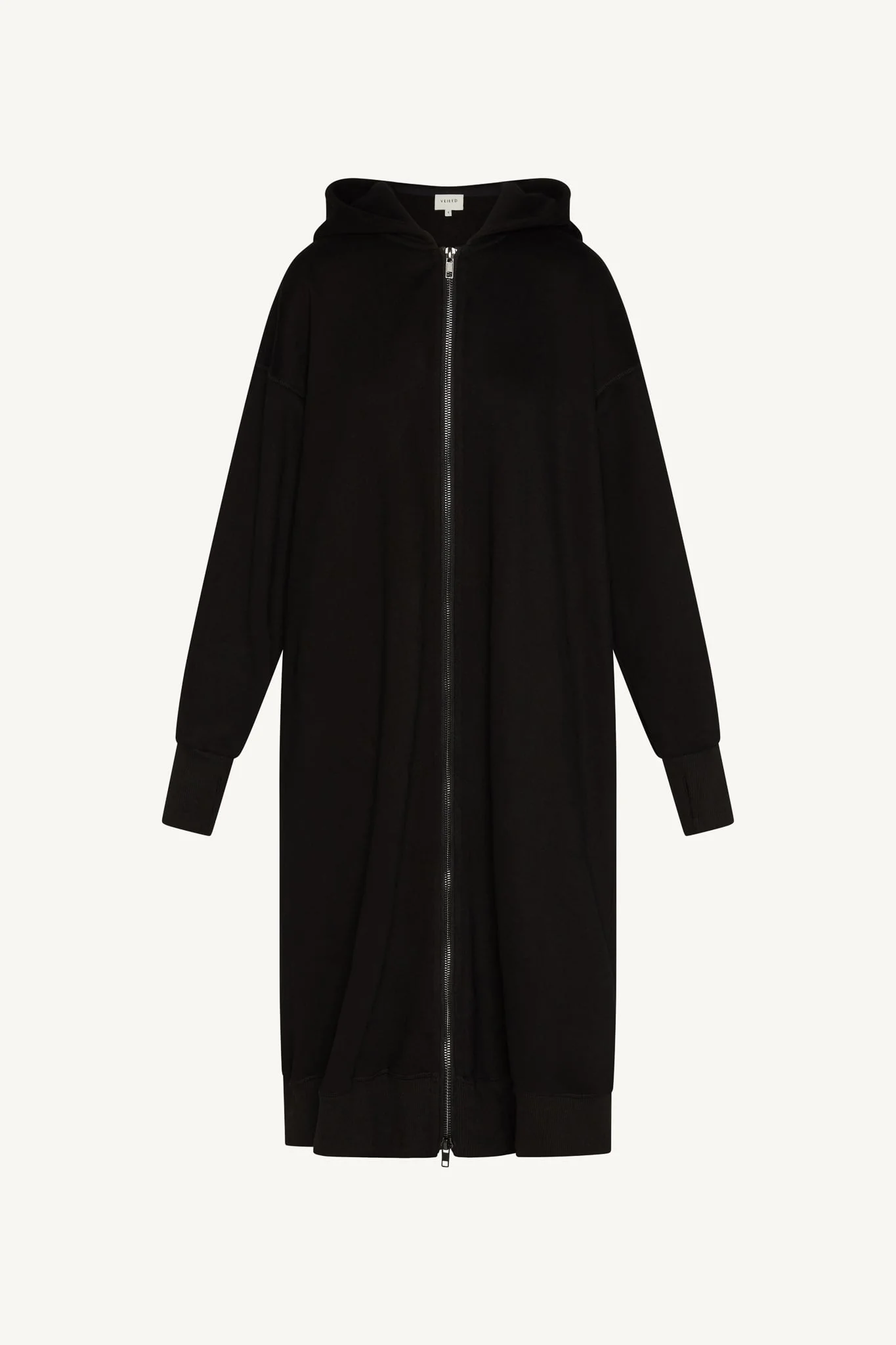 Longline Hooded Zip Sweatshirt - Black - Image 9