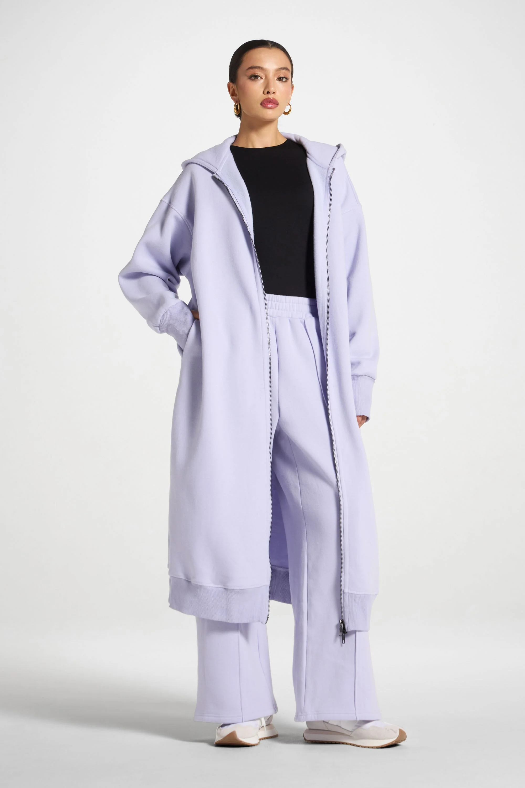 Longline Hooded Zip Sweatshirt - Lavender - Image 3