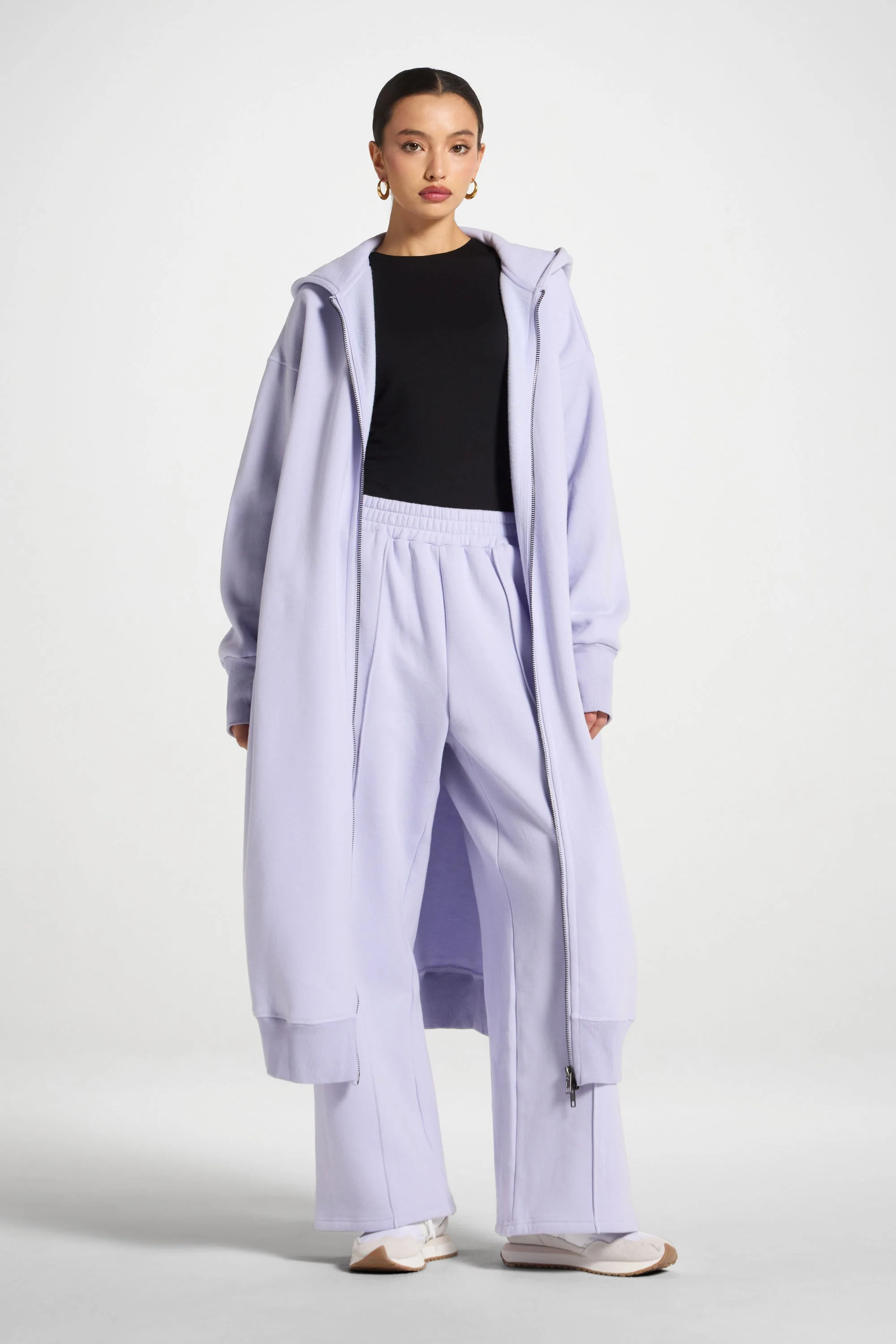 Longline Hooded Zip Sweatshirt - Lavender - Image 4