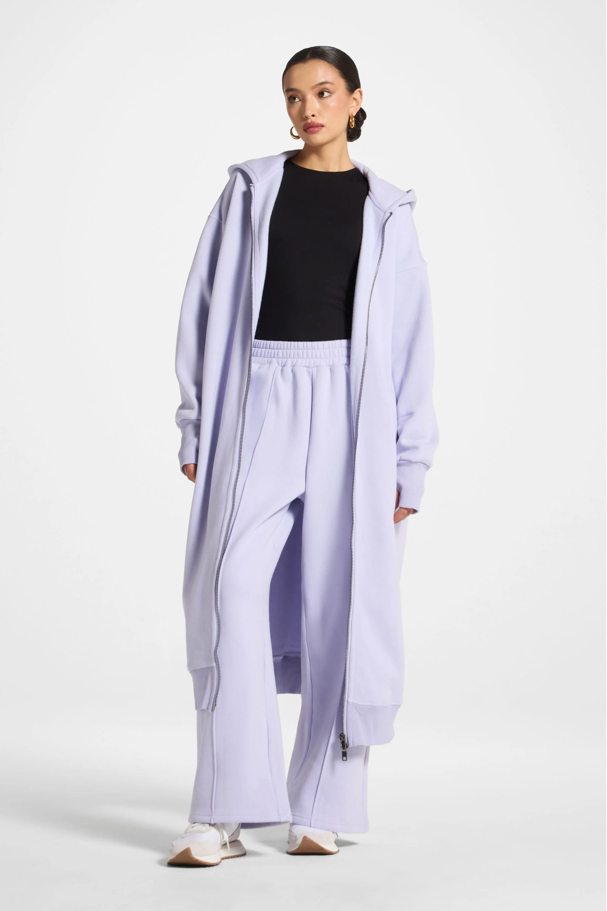 Longline Hooded Zip Sweatshirt - Lavender - Image 5