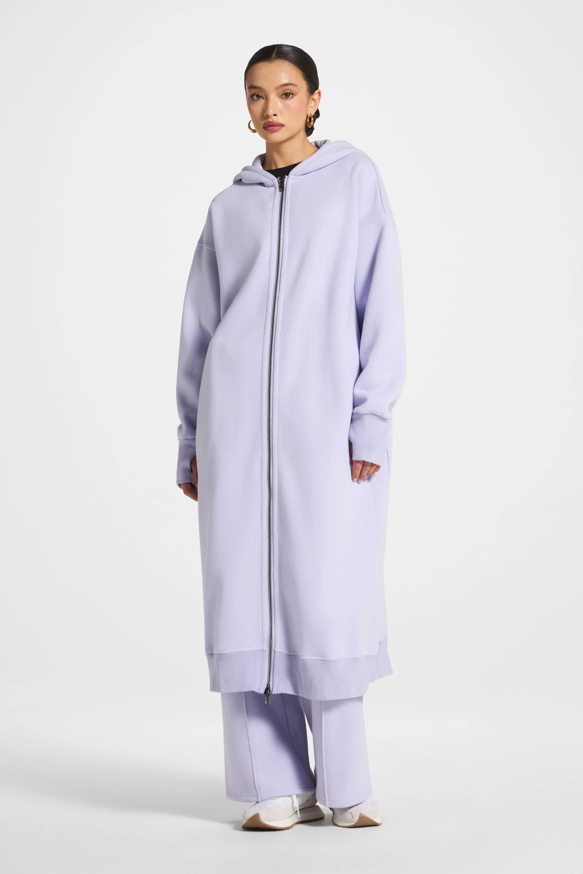 Longline Hooded Zip Sweatshirt - Lavender - Image 6